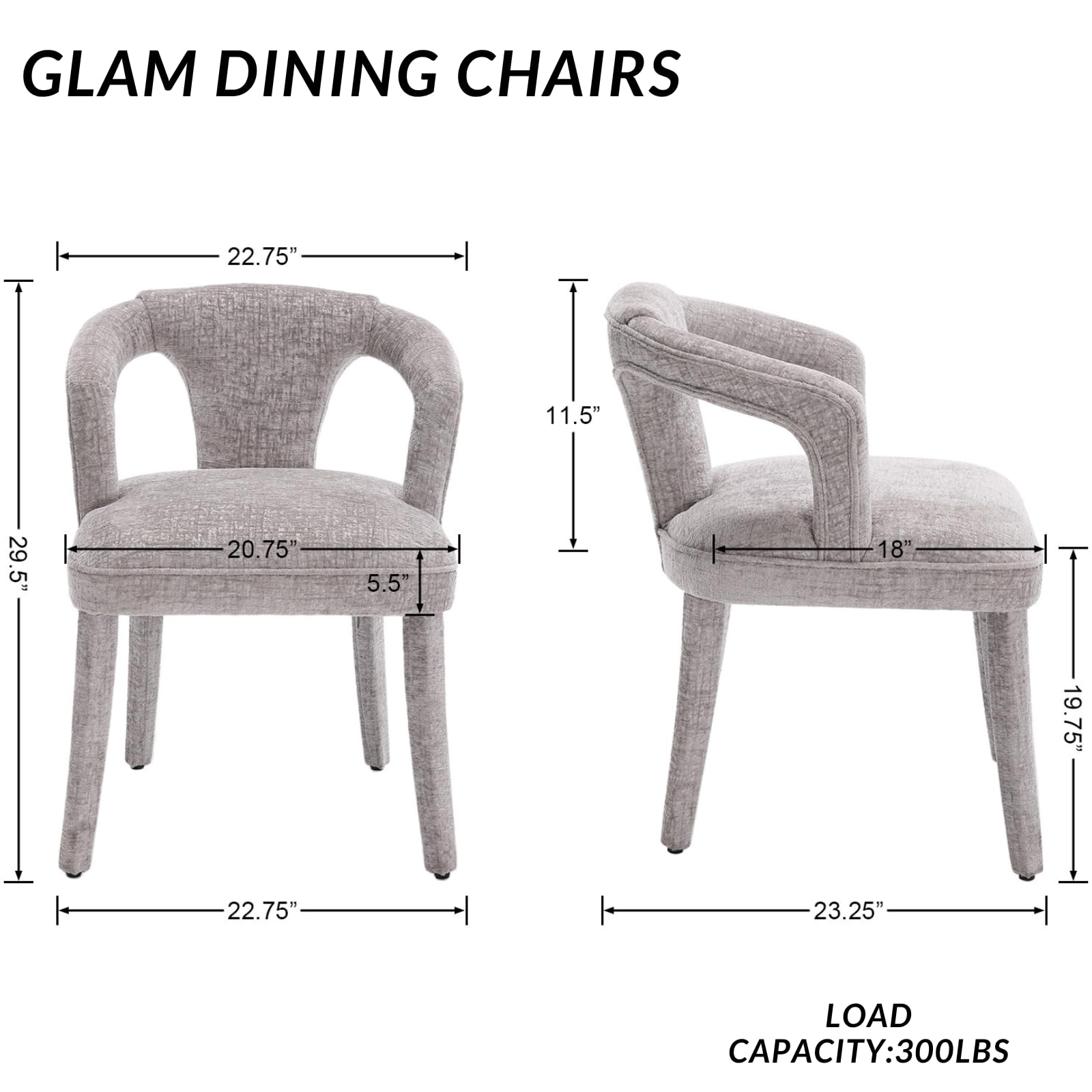 ROCITY Chenille Dining Room Chairs Set of 2 - 10030