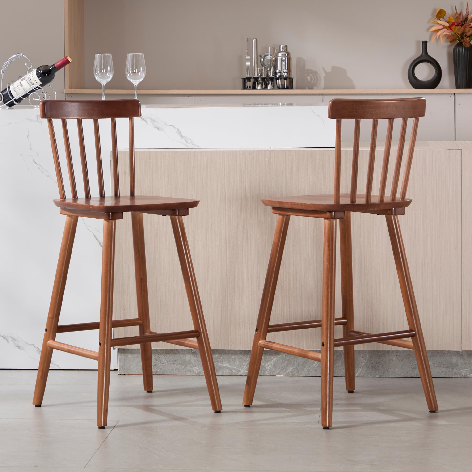 Janoray 26 Inch Farmhouse Wooden Barstools Bar Stools Set of 2