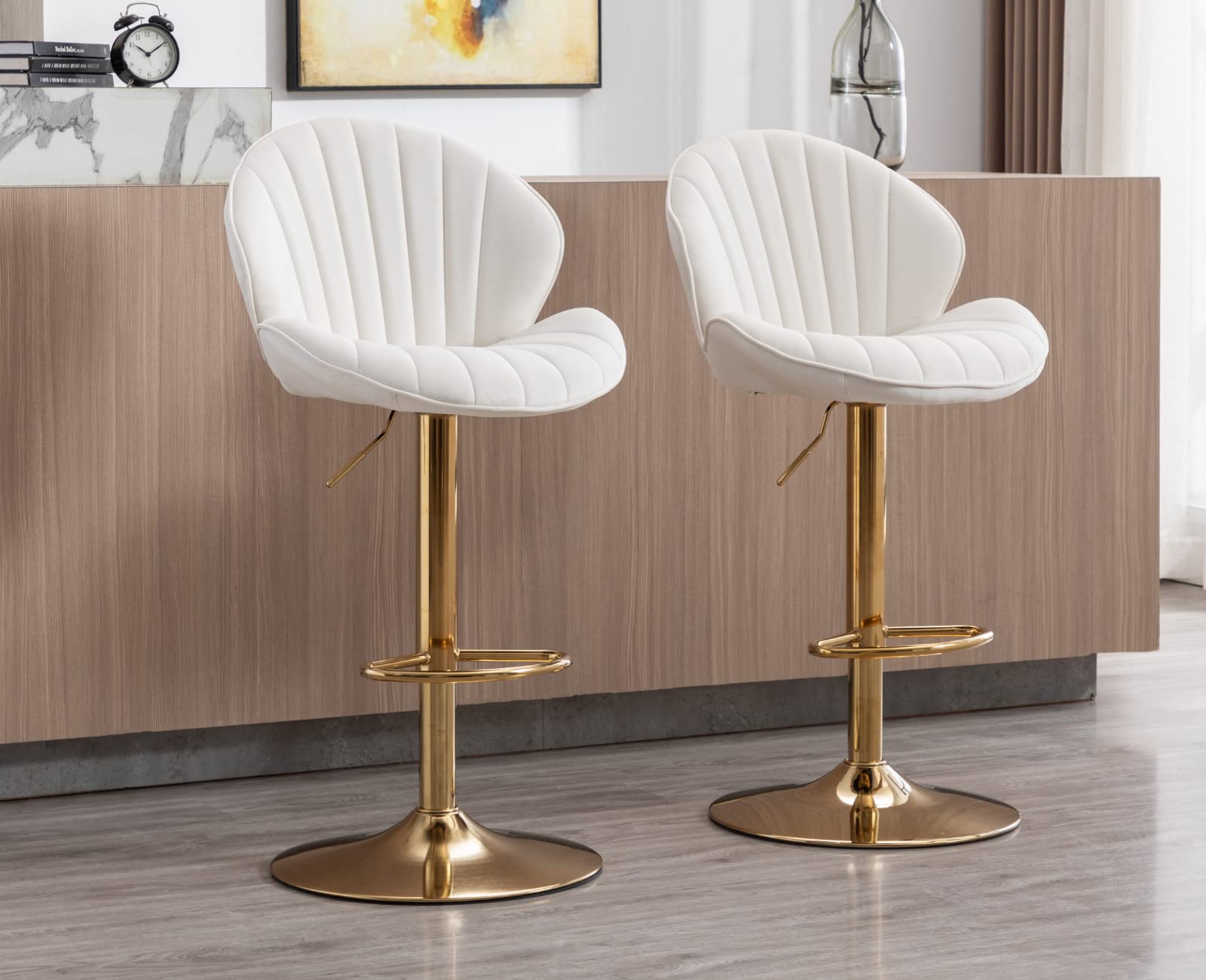 EALSON Modern Adjustable Velvet Swivel Bar Stools Set of 2