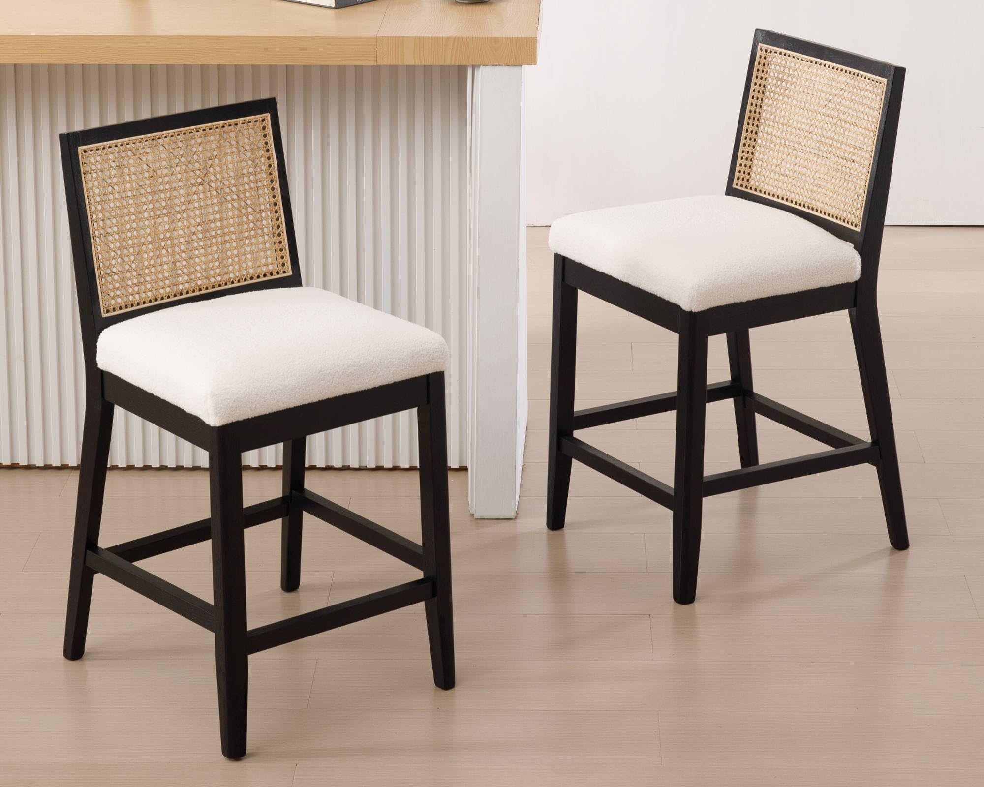 EALSON 26.5" Rattan Back Upholstered Counter Stools Set of 2 - 5802