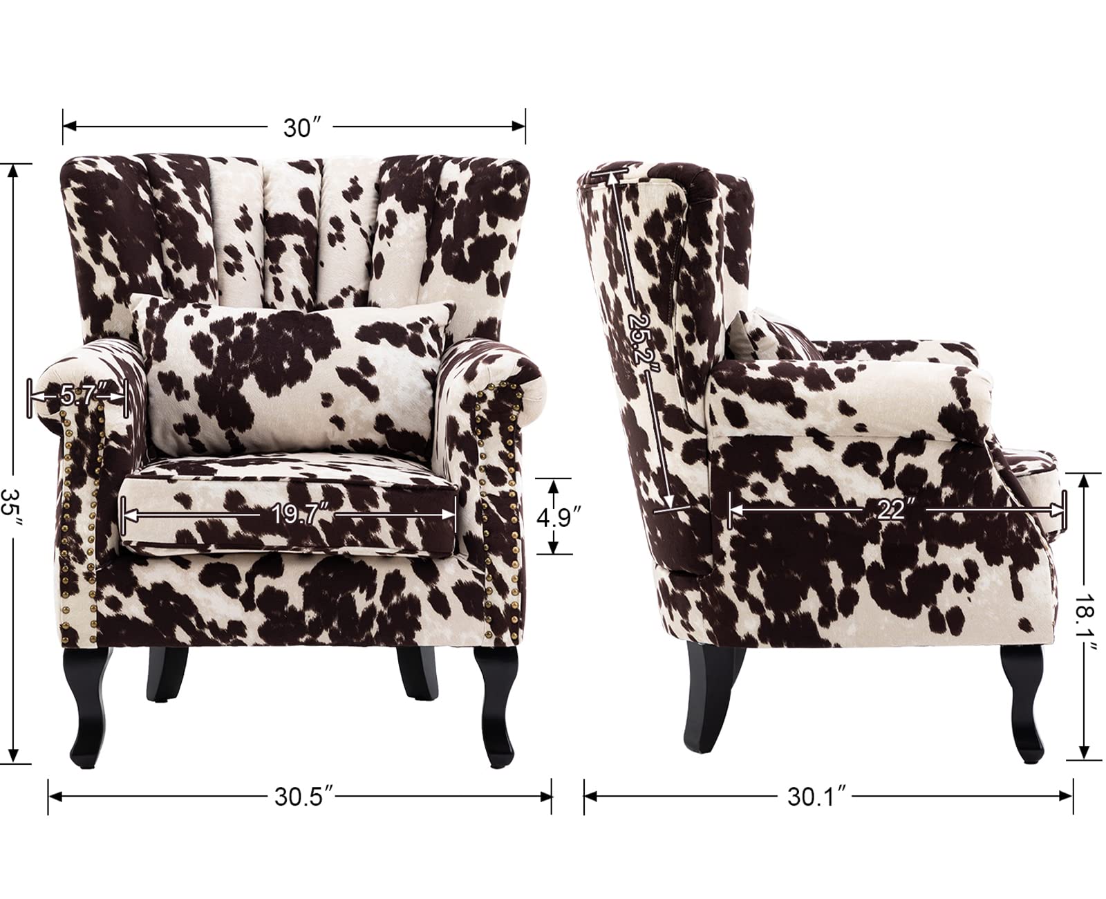 Kmax Wingback Nail-Head Cow Print Accent Chair 1 Piece - X904