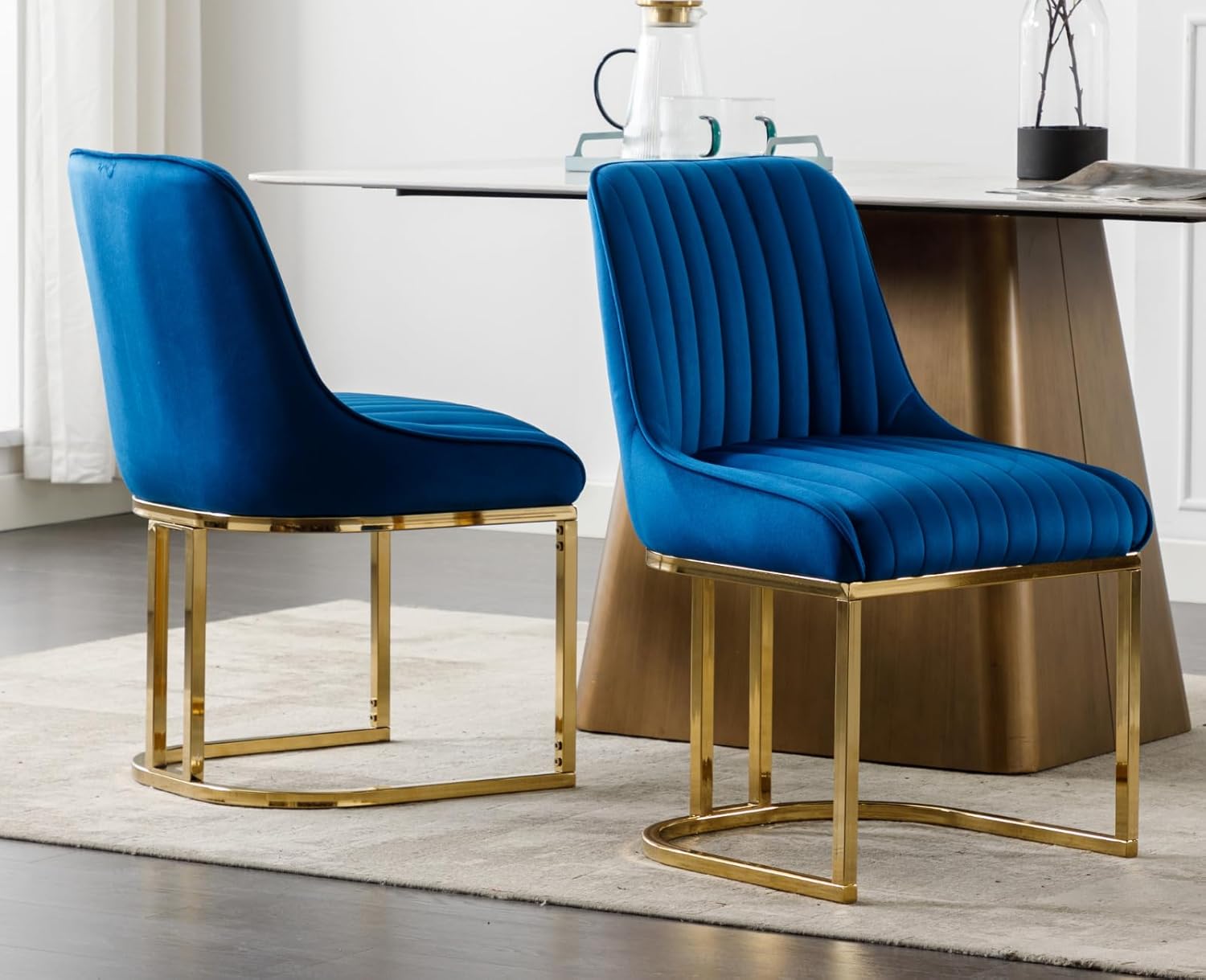 EALSON Modern Velvet Gold Metal Base Dining Room Chairs Set of 2 - 9043