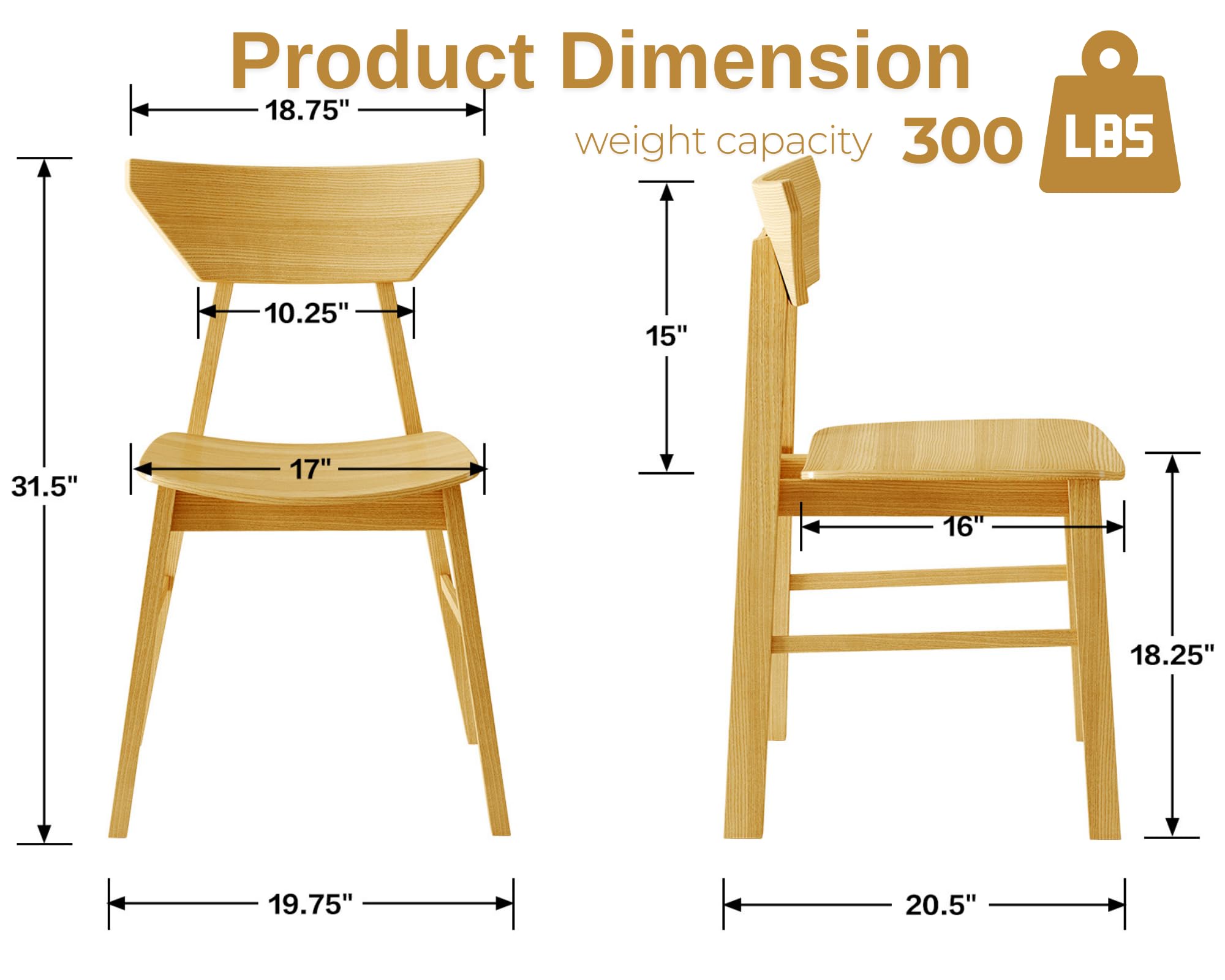 VESCASA Wooden High Backrest Dining Chairs - 2110