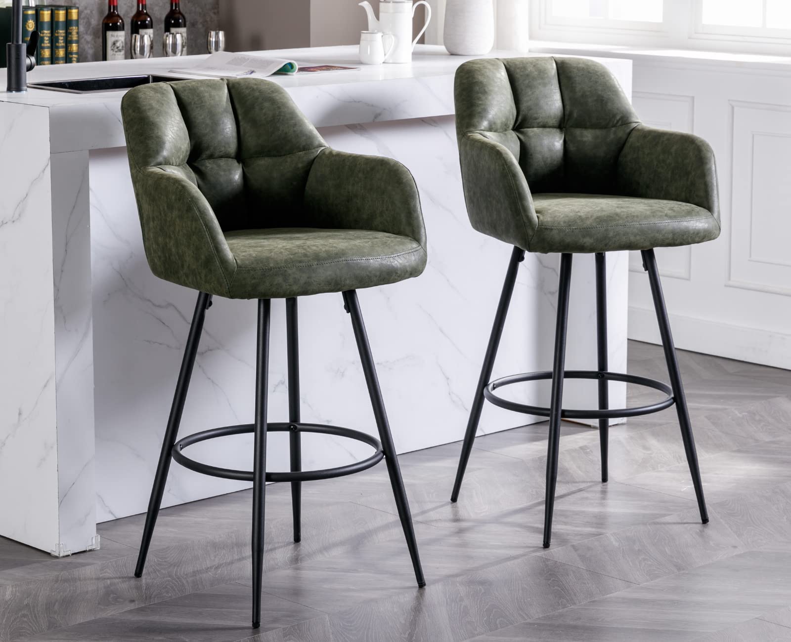 EALSON Modern Leather Velvet Swivel Bar Stools Set of 2 - 5117