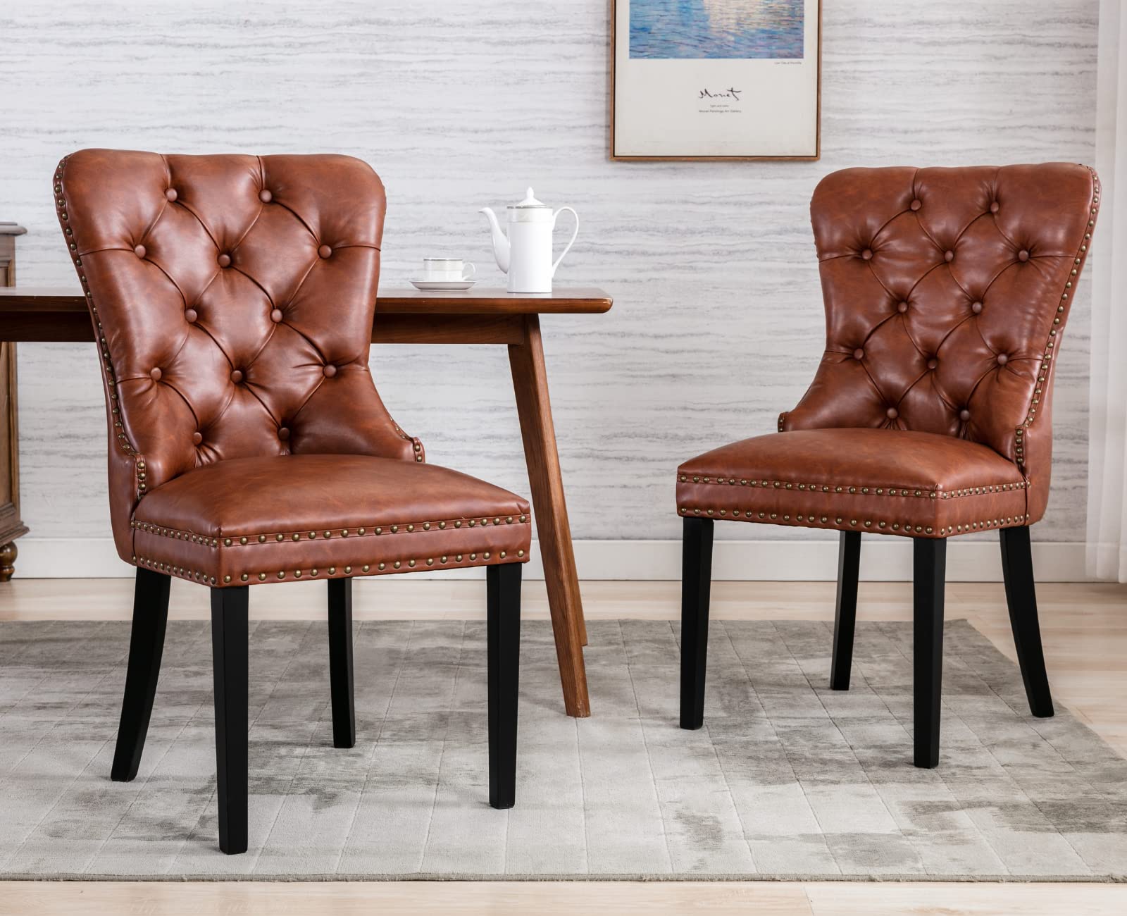 EALSON Modern Tufted Upholstered Leather Dining Chairs Set of 2 - 1029