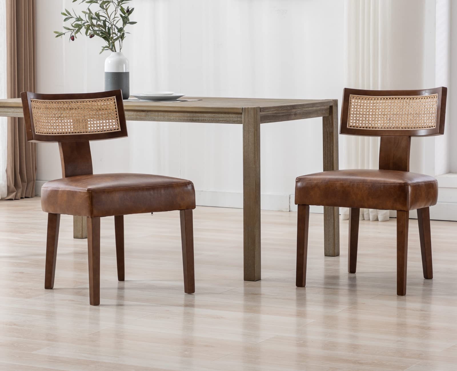 EALSON Farmhouse Linen PU Modern Dining Chairs Set of 2 - 1918