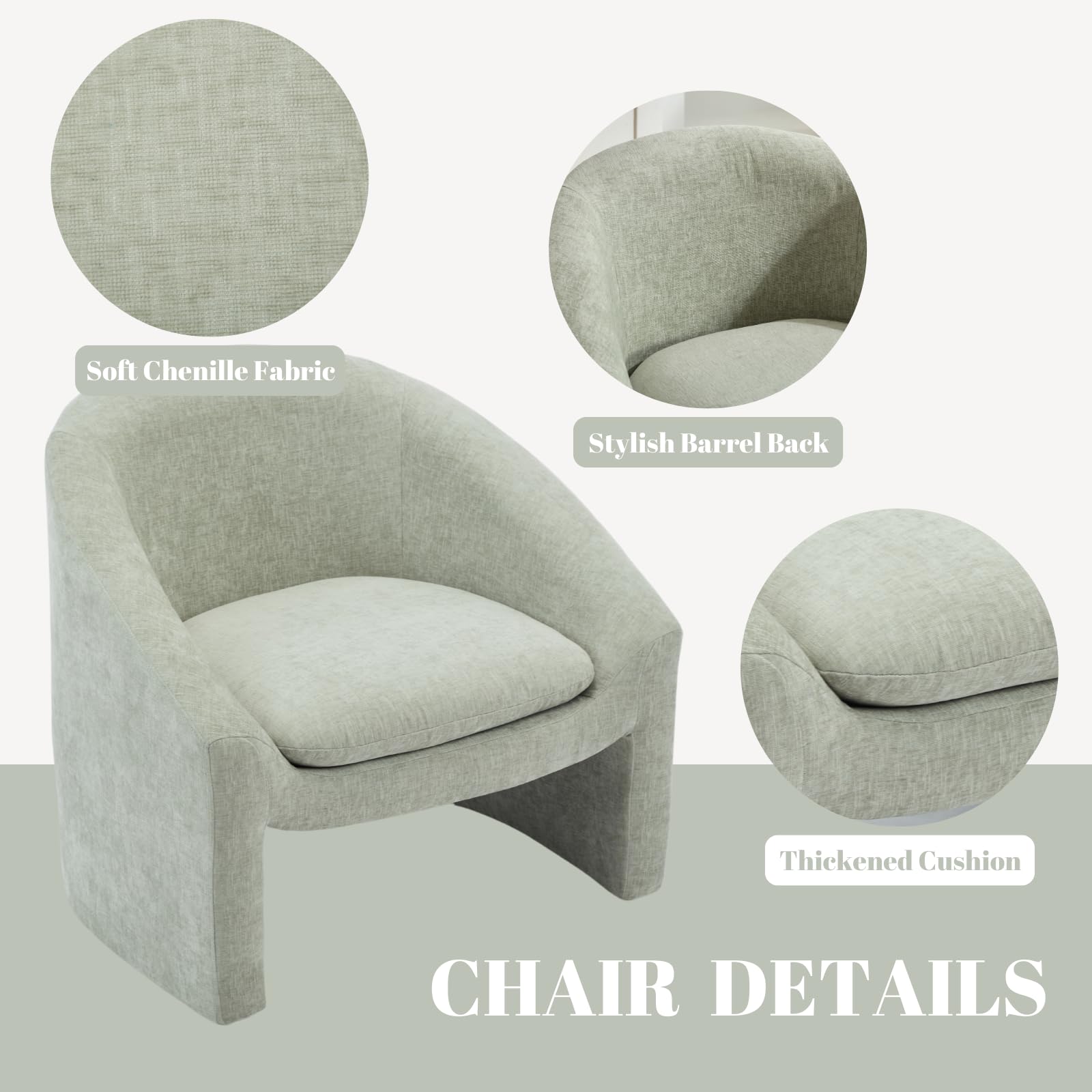 ROCITY Modern Barrel Accent Chair Chenille Fabric Oversized Armchair 1 PCS- 8359