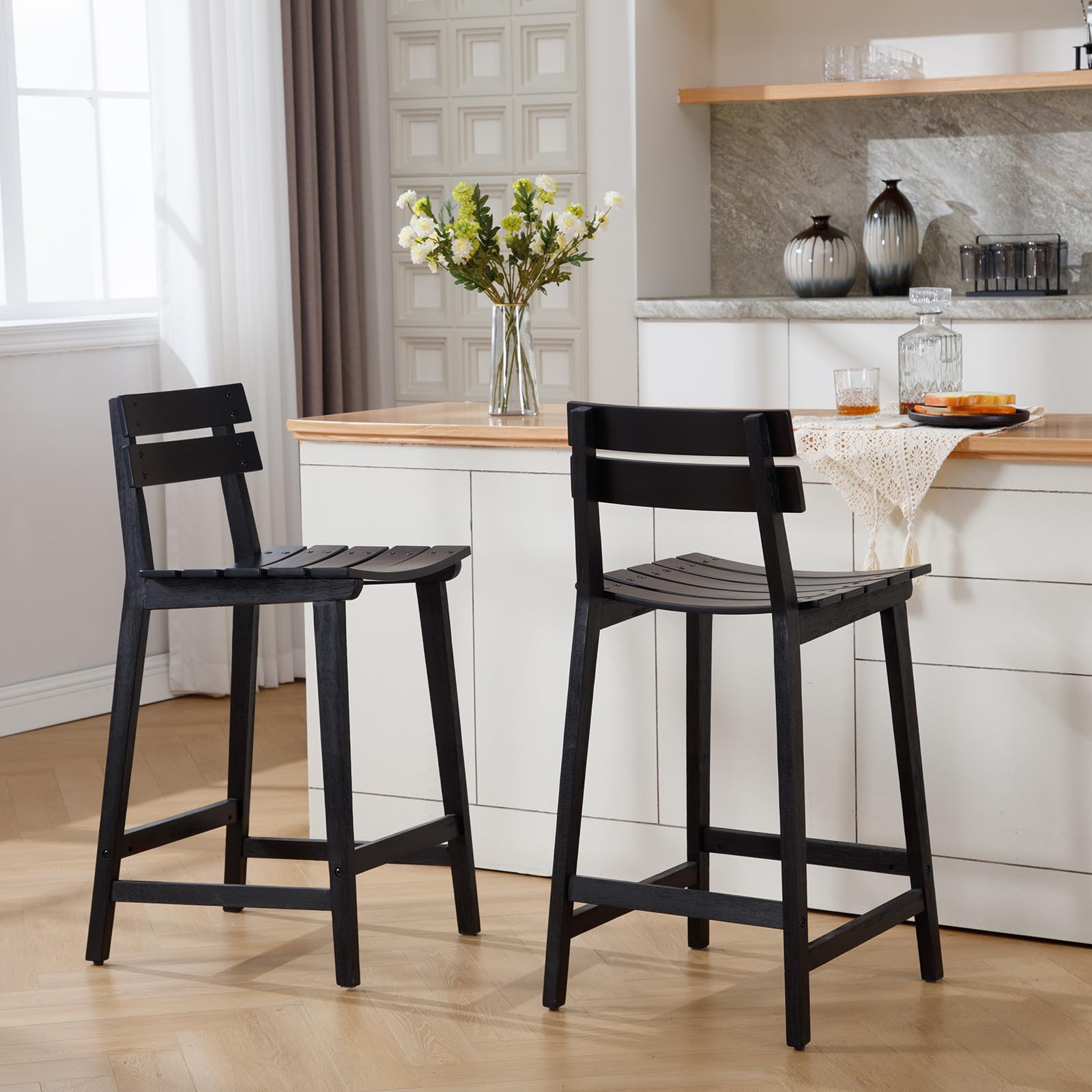 ZH4YOU 26" Wood Counter Stools Set of 2 - 7064