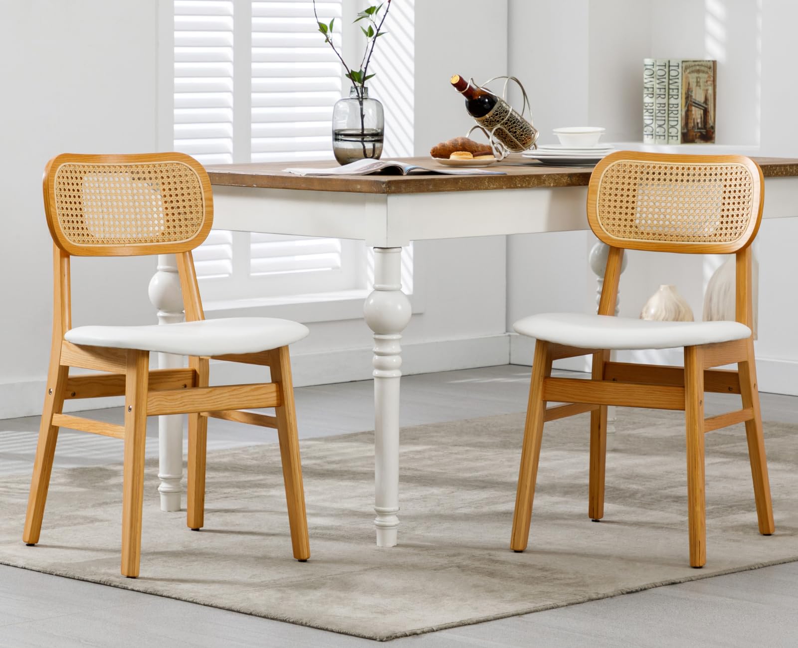 EALSON  Farmhouse Cane Back Rattan Dining Chairs Set of 2--8009