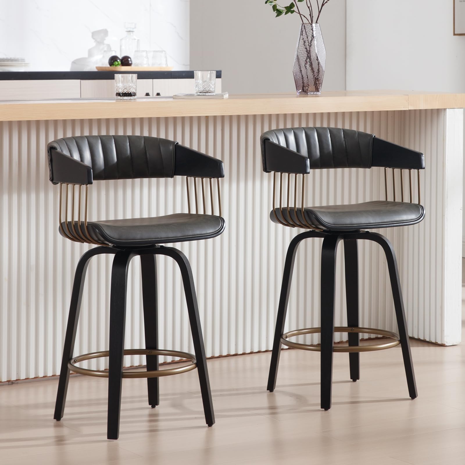 Janoray 26" Modern Swivel Counter Bar Stools Set of 2 for Home Bar/Kitchen Island/Restaurant