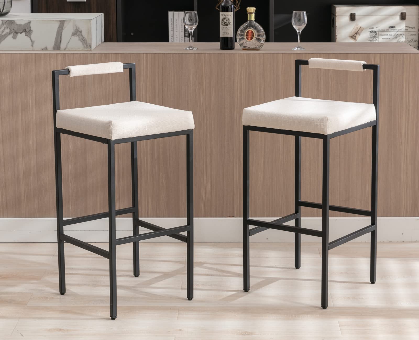 EALSON Modern Low Back Linen Upholstered Bar Stools Set of 2 - 8674