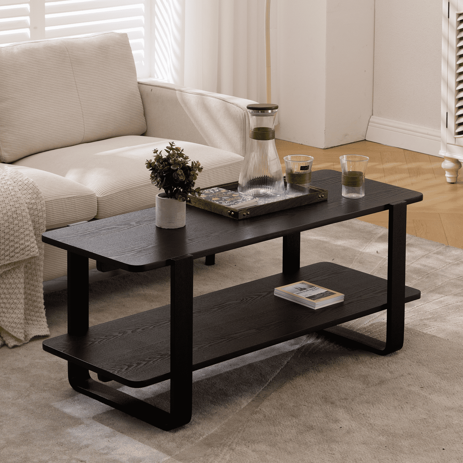 VESCASA Rectangle Black Modern Coffee Table Cocktail - X014