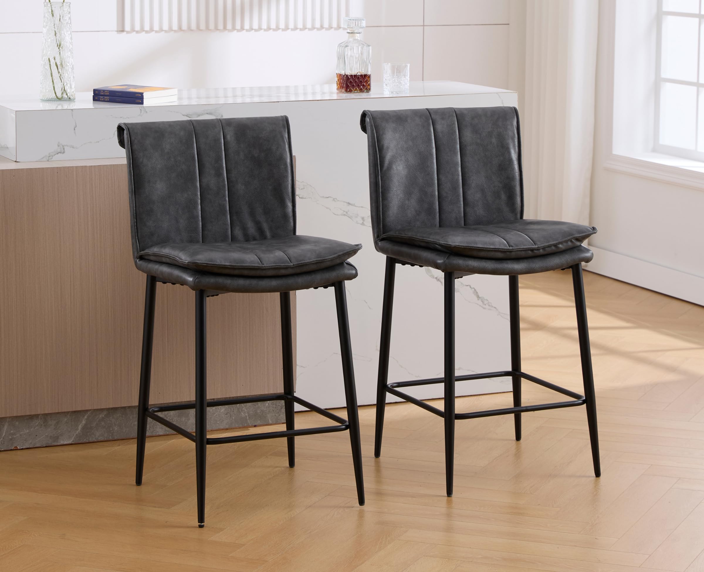 EALSON Modern 26 Inch Leather Counter Height Bar Stools Set of 2 - 6119