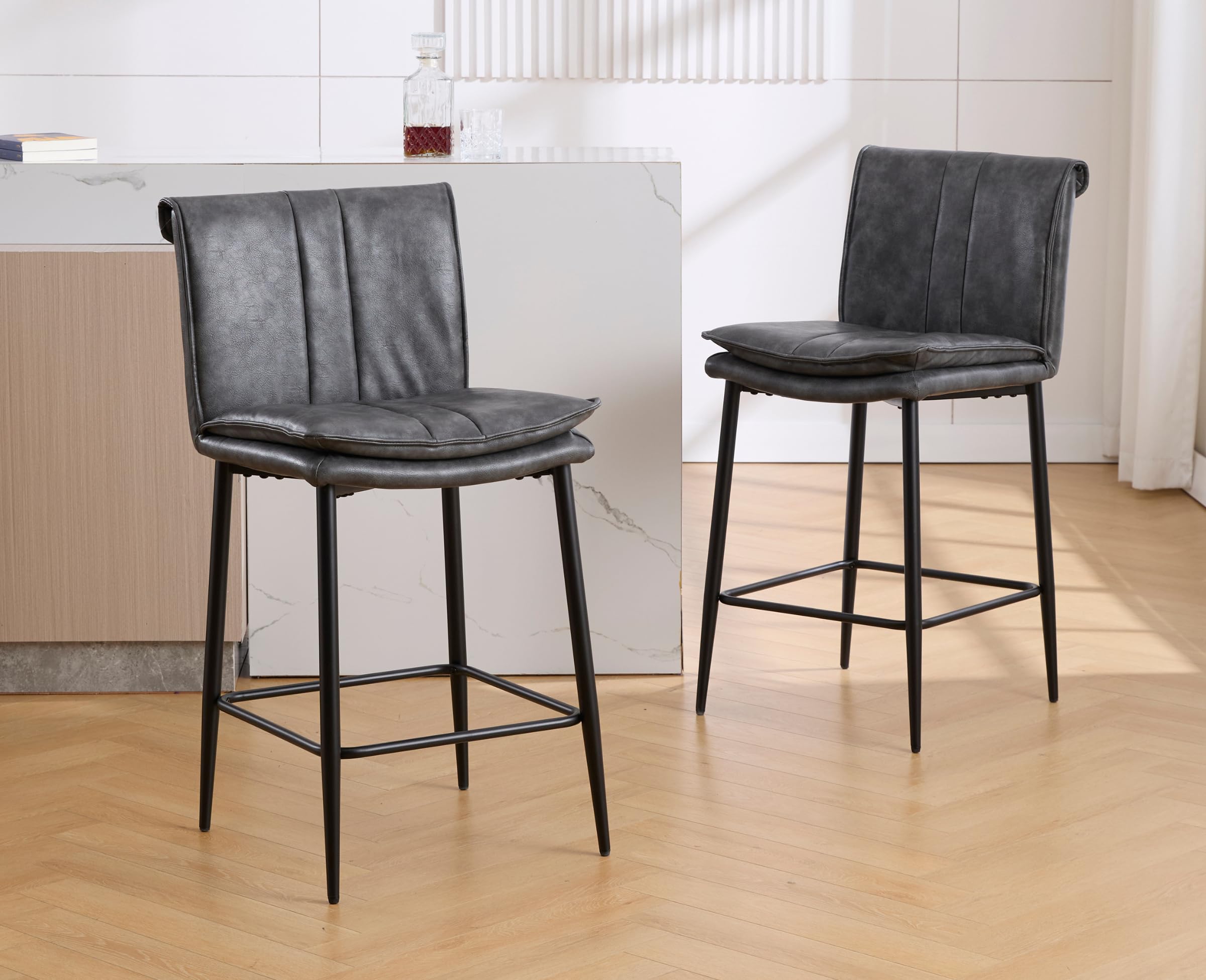 EALSON Modern 26 Inch Leather Counter Height Bar Stools Set of 2 - 6119