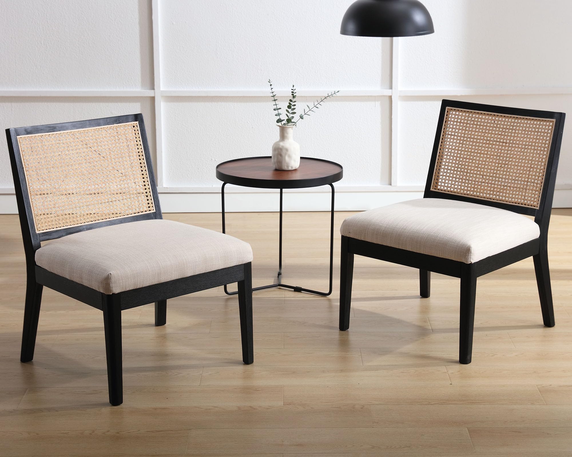 CIMOTA Square Rattan Back Upholstered Accent Armless Chairs 1 PCS - 3898