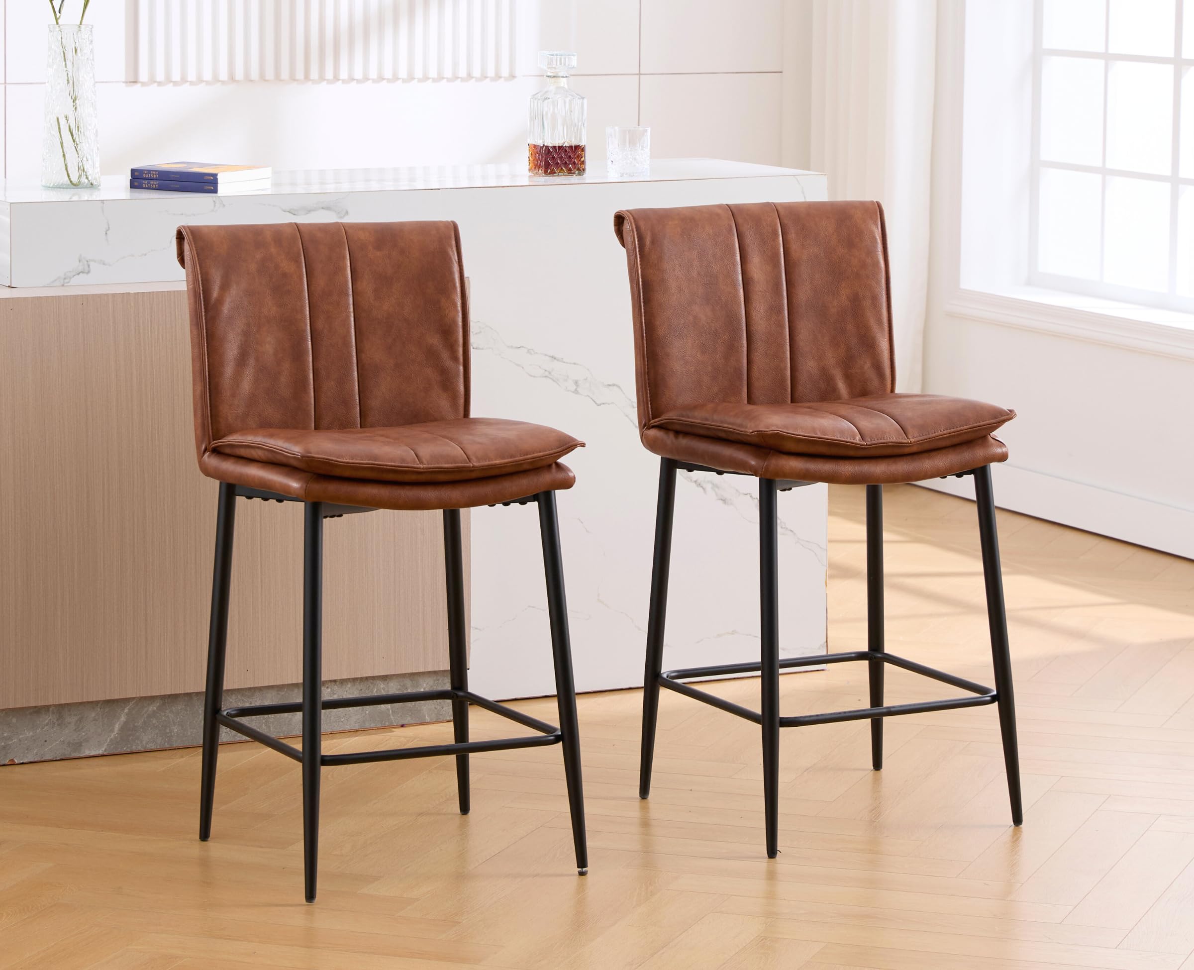 EALSON Modern 26 Inch Leather Counter Height Bar Stools Set of 2 - 6119