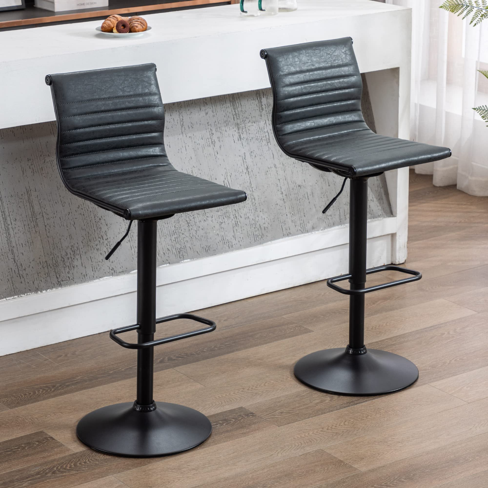 Kmax White Swivel  Adjustable Height Bar Stools Set of 2