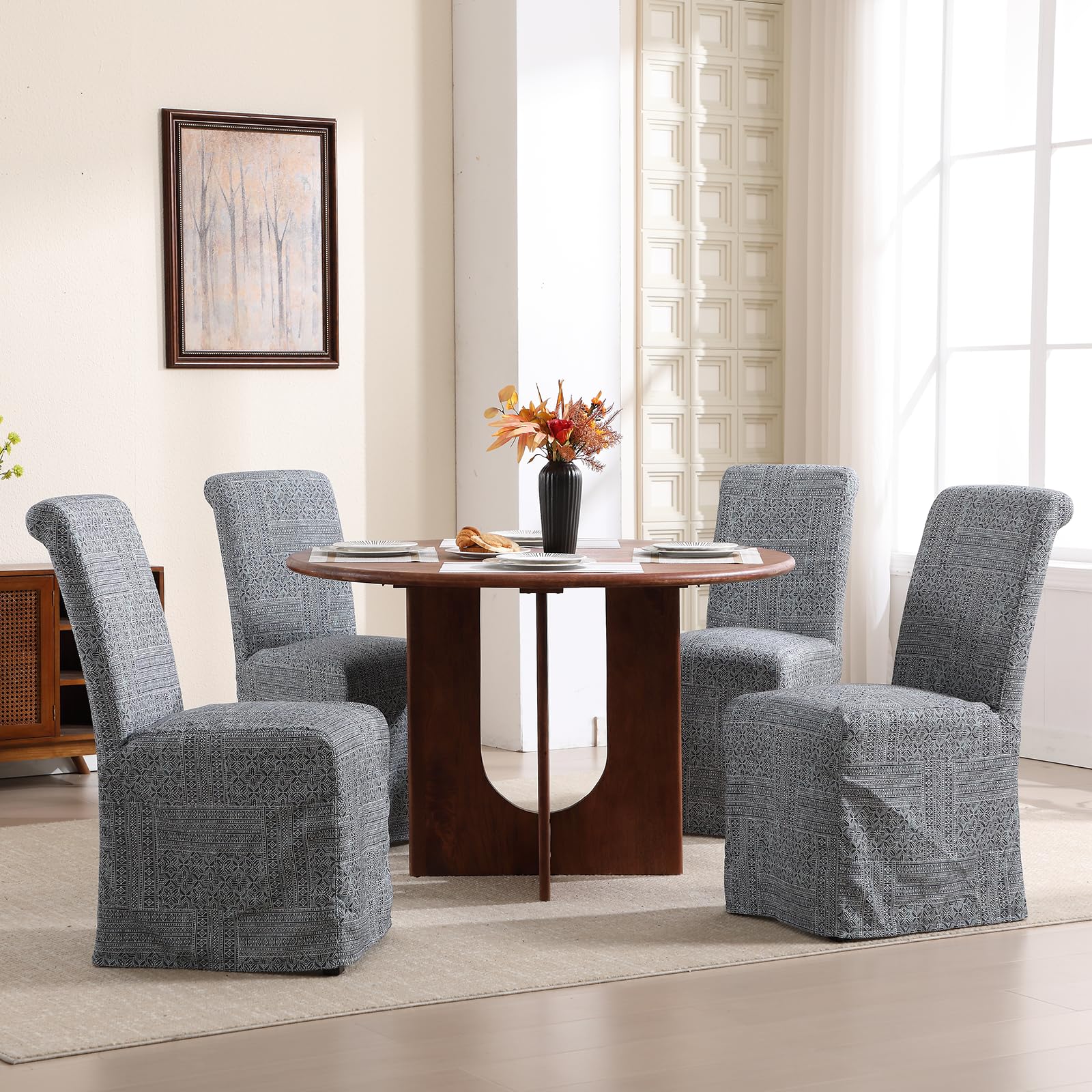 Kmax Linen Fabric Slipcovered Dining Chairs Set of 2 - 70761