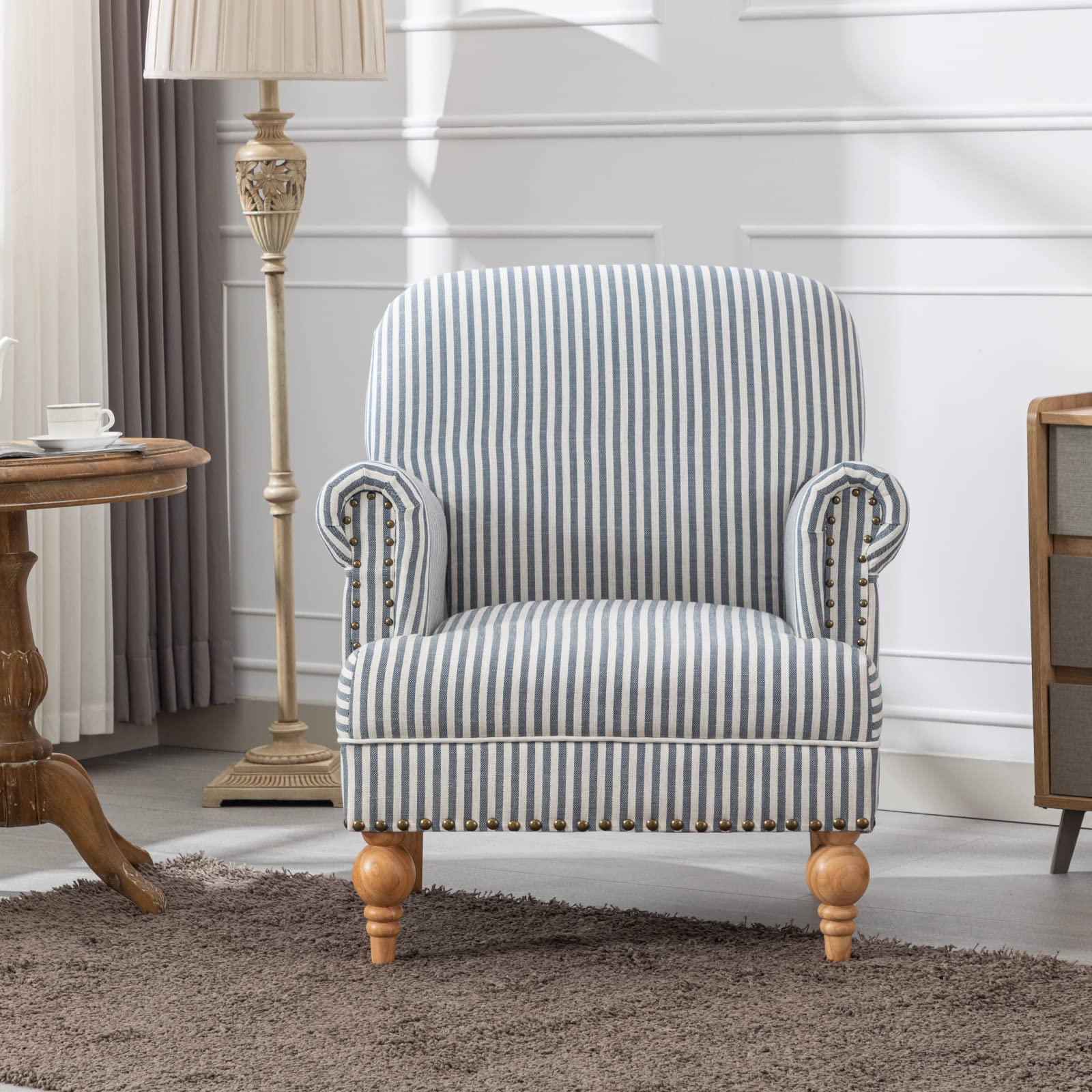 Janoray French Country Farmhouse Linen Accent Chair with Nailhead Trim