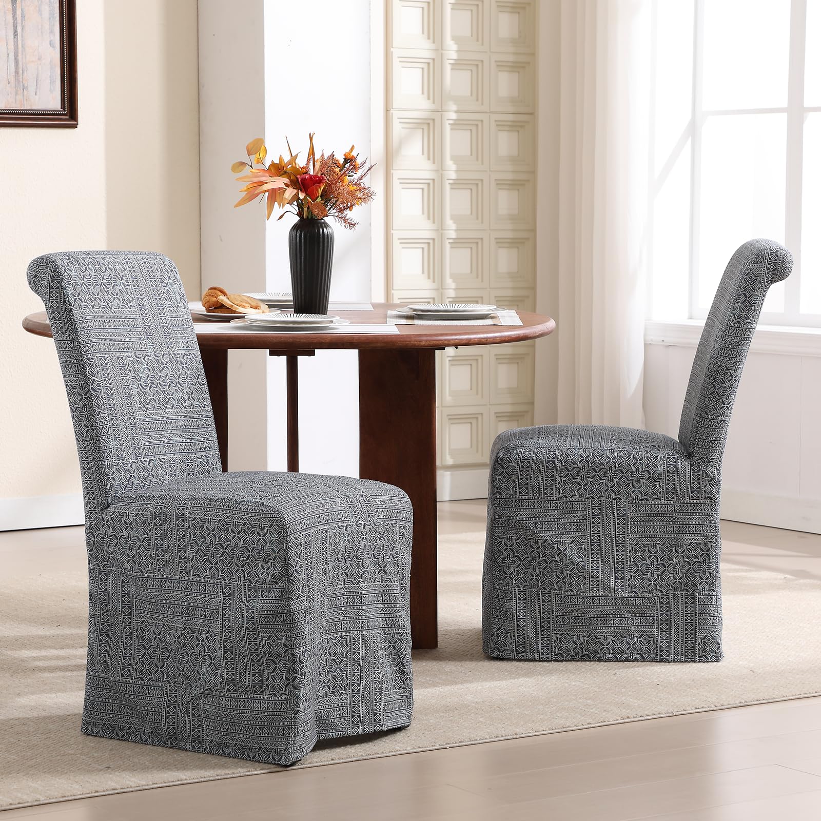 Kmax Linen Fabric Slipcovered Dining Chairs Set of 2 - 70761