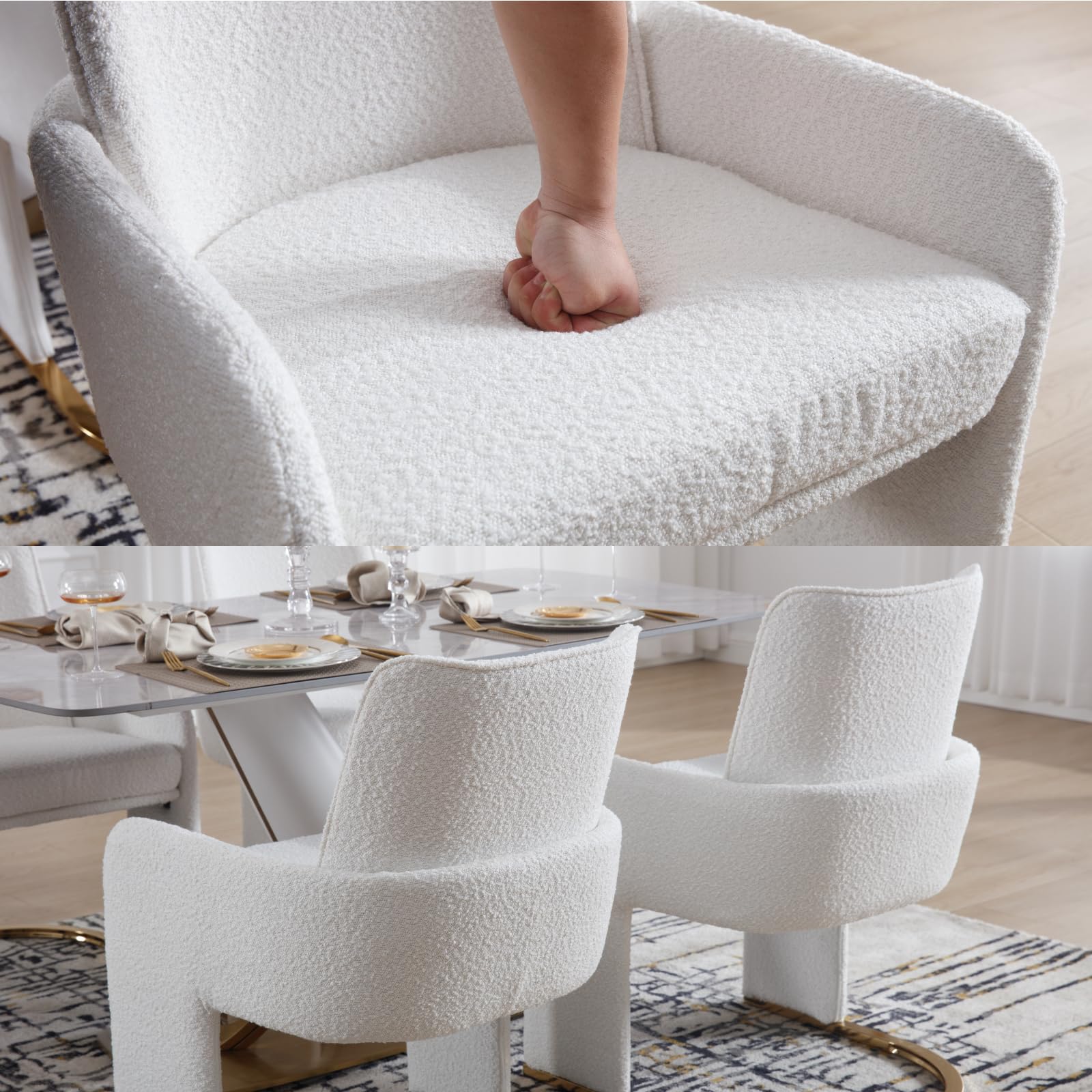 ROCITY Upholstered White Dining Chairs with Arms and Back 1 PCS - 5363