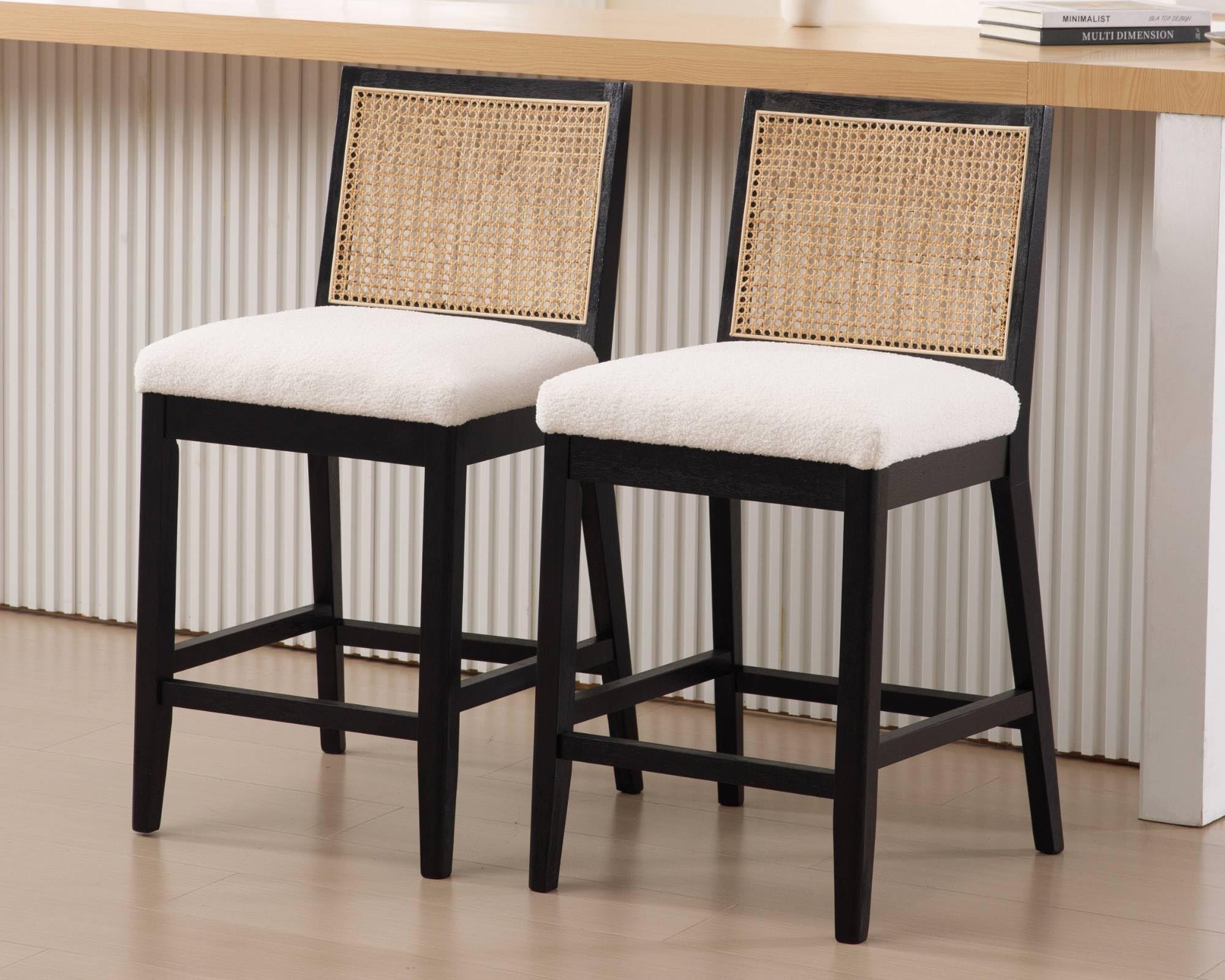 EALSON 26.5" Rattan Back Upholstered Counter Stools Set of 2 - 5802