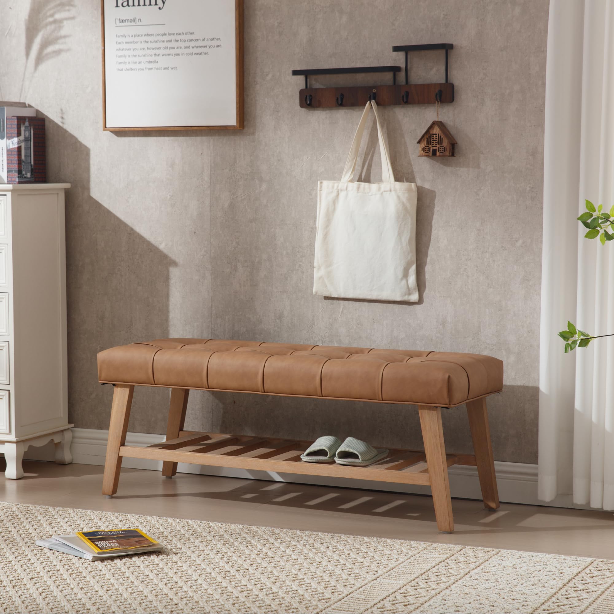 Kmax Upholstered  Entryway Bench with Shoe Storage