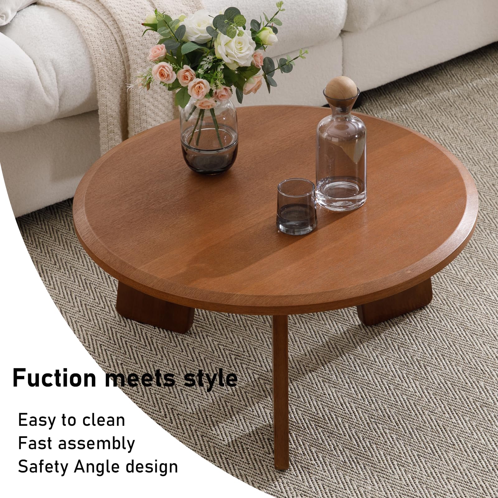 Kmax 31.5" Farmhouse WoodBlack Round Coffee Table