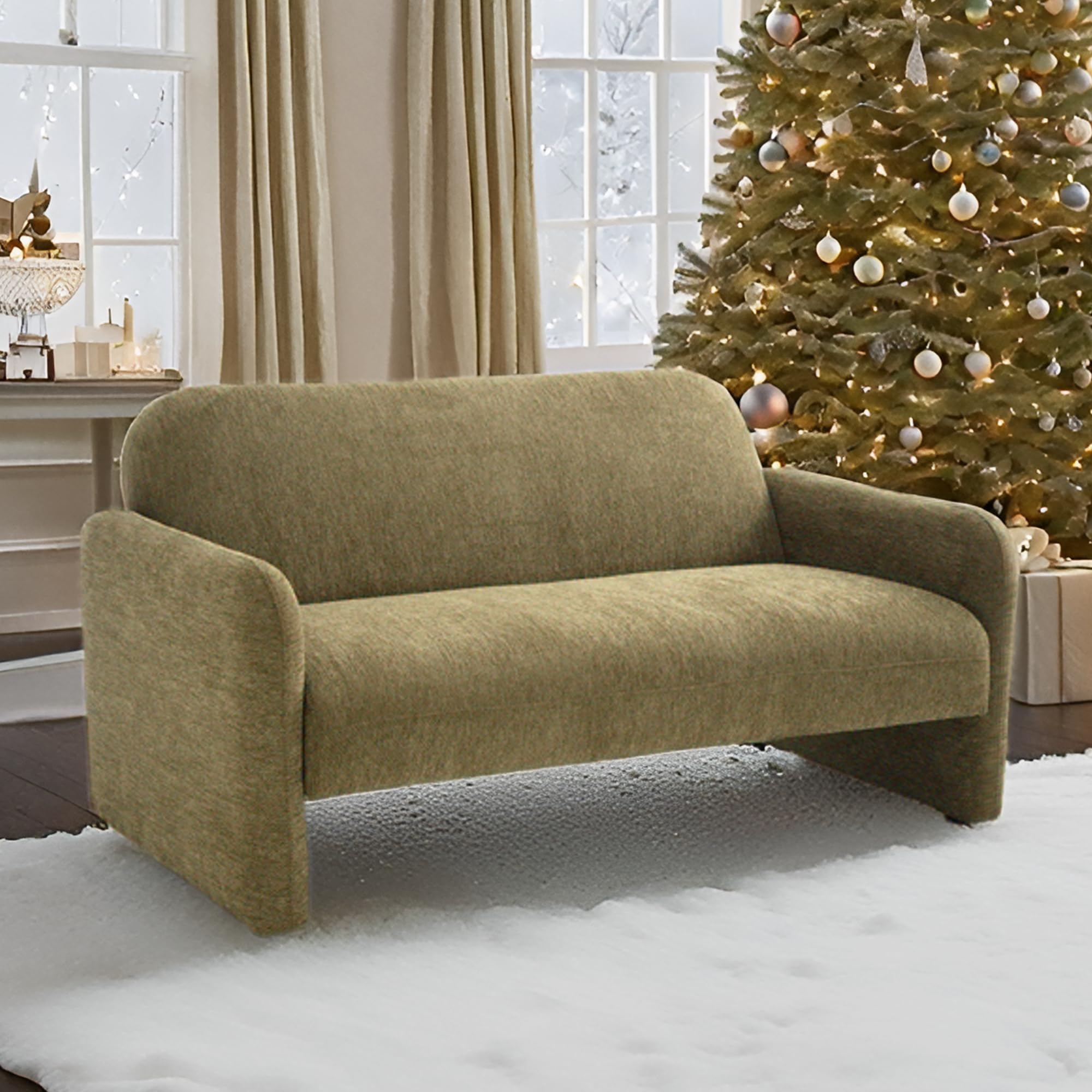 ROCITY 55'' Modern Green Small Couch Chenille Fabric  Love Seat Sofa - 1024