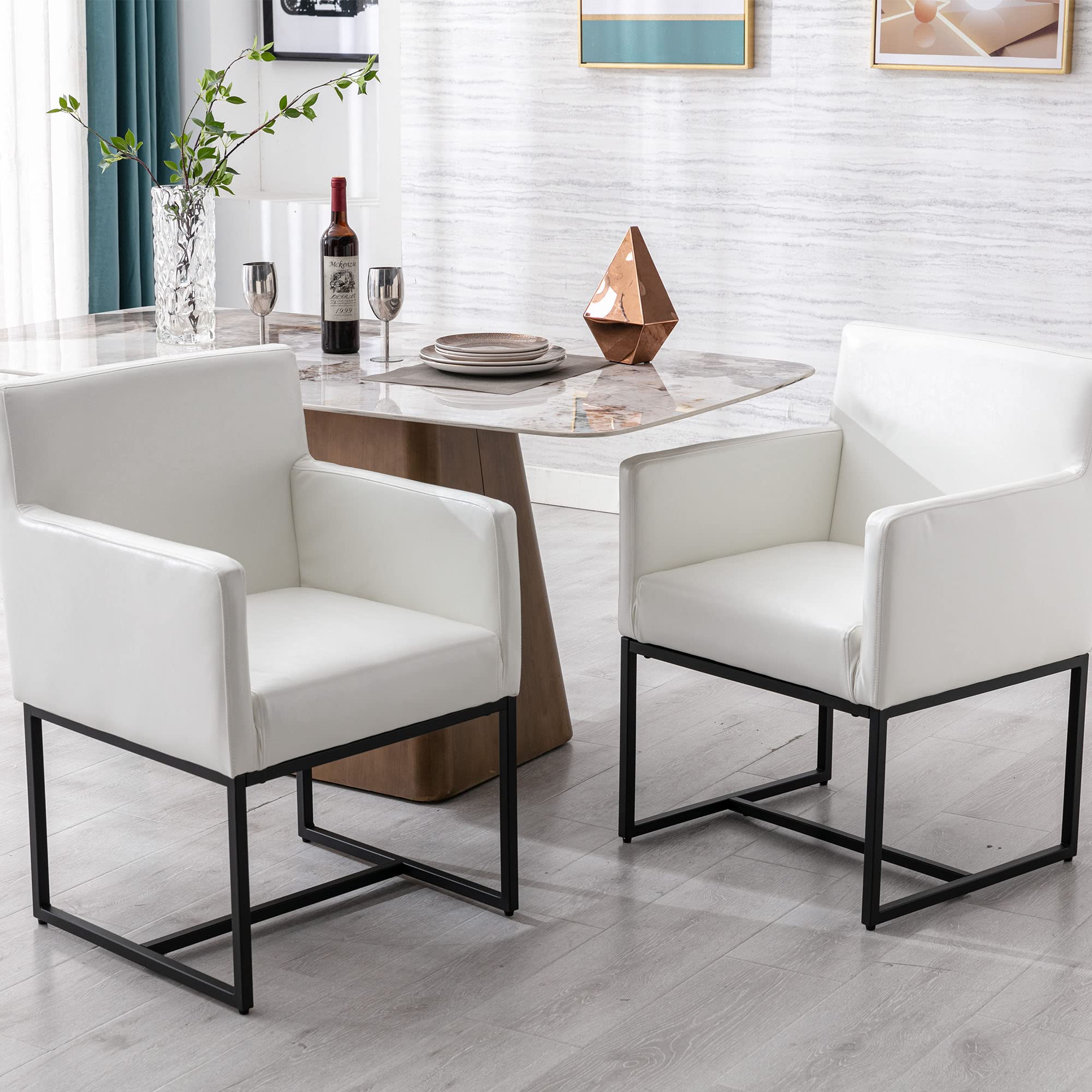 VESCASA Faux Leather Upholstered Arms Dining Chairs Set of 2 - 1823