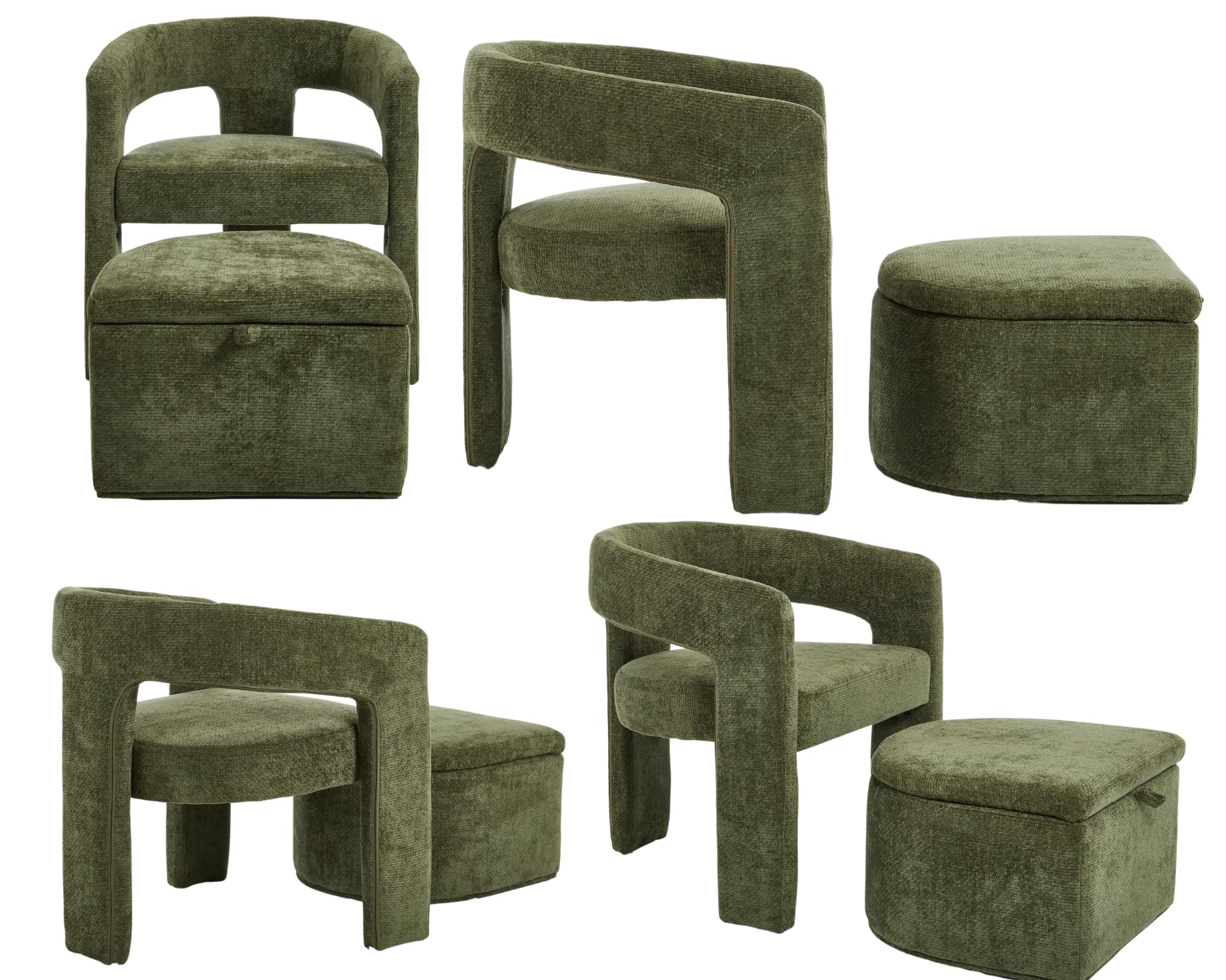 VESCASA Upholstered Chenille Barrel Side Armchair with Storage Ottoman Set - 71002