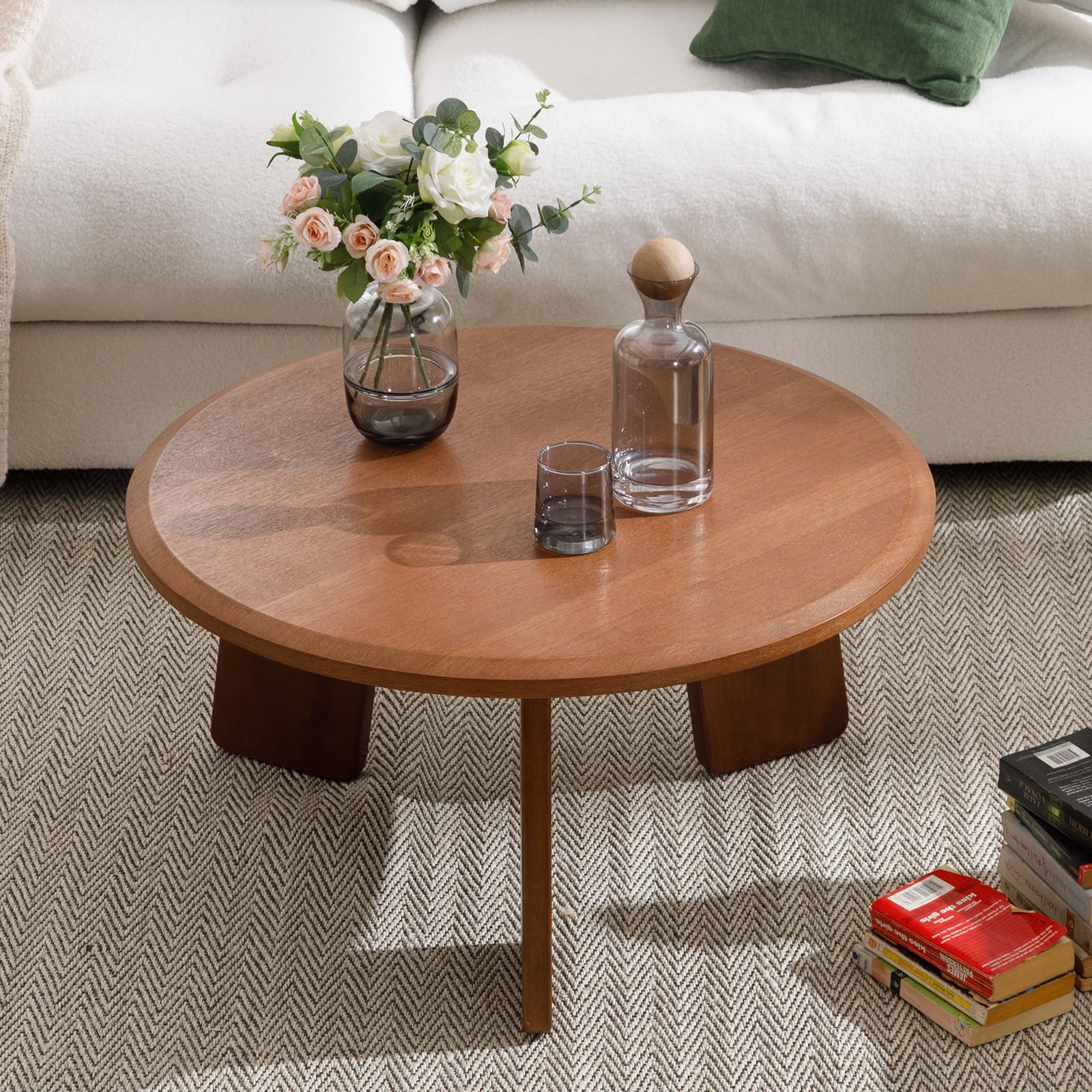 Kmax 31.5" Farmhouse WoodBlack Round Coffee Table