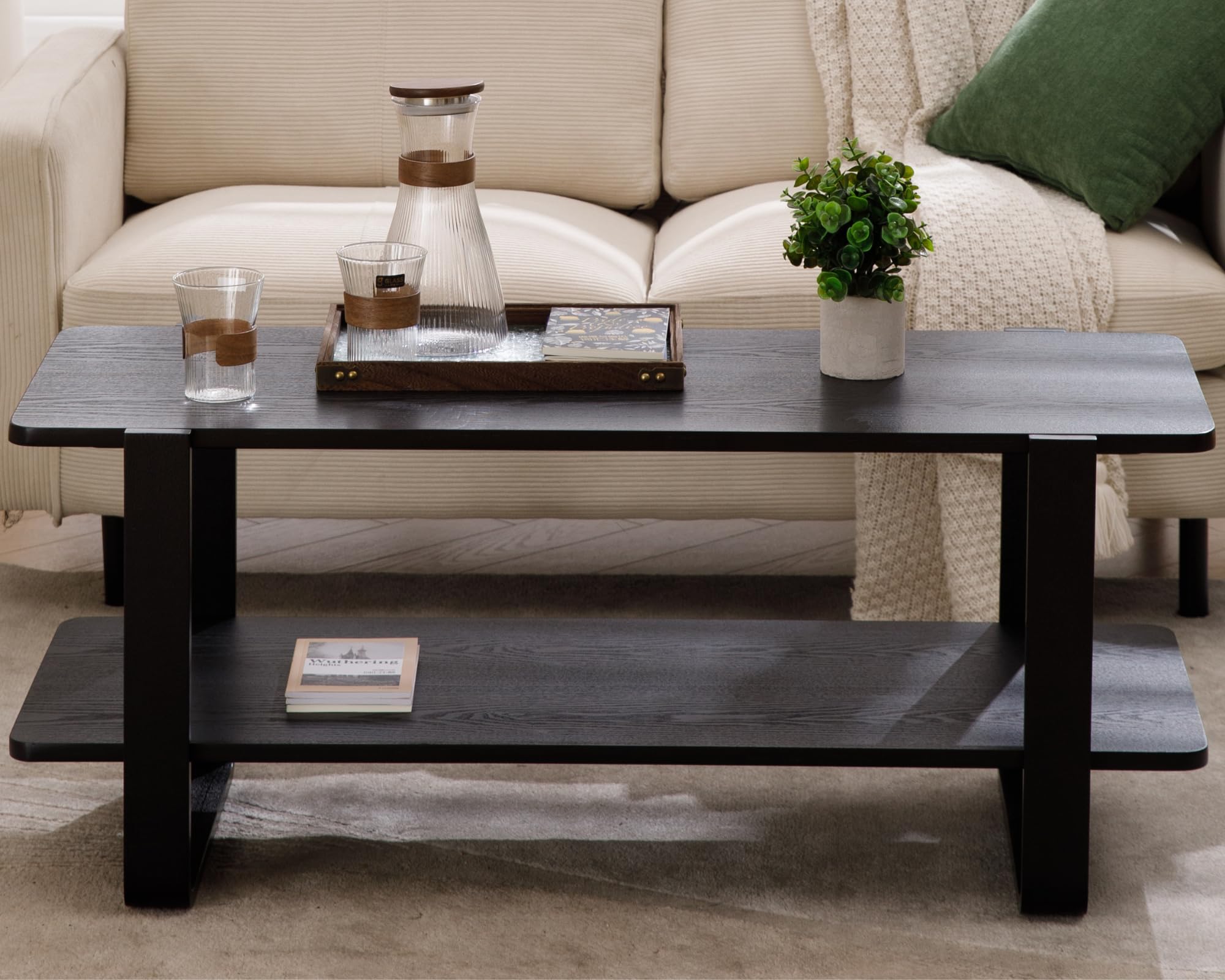 VESCASA Rectangle Black Modern Coffee Table Cocktail - X014