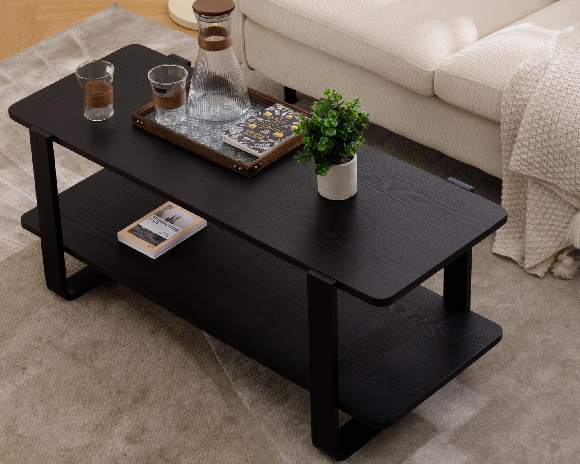 VESCASA Rectangle Black Modern Coffee Table Cocktail - X014