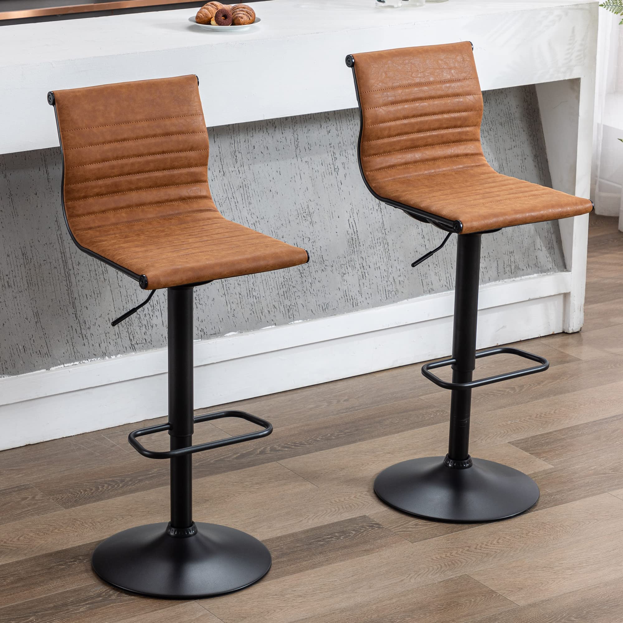 Kmax White Swivel  Adjustable Height Bar Stools Set of 2