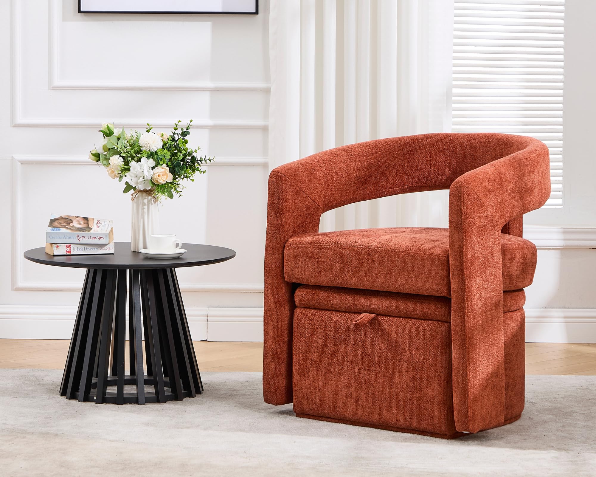 VESCASA Upholstered Chenille Barrel Side Armchair with Storage Ottoman Set - 71002