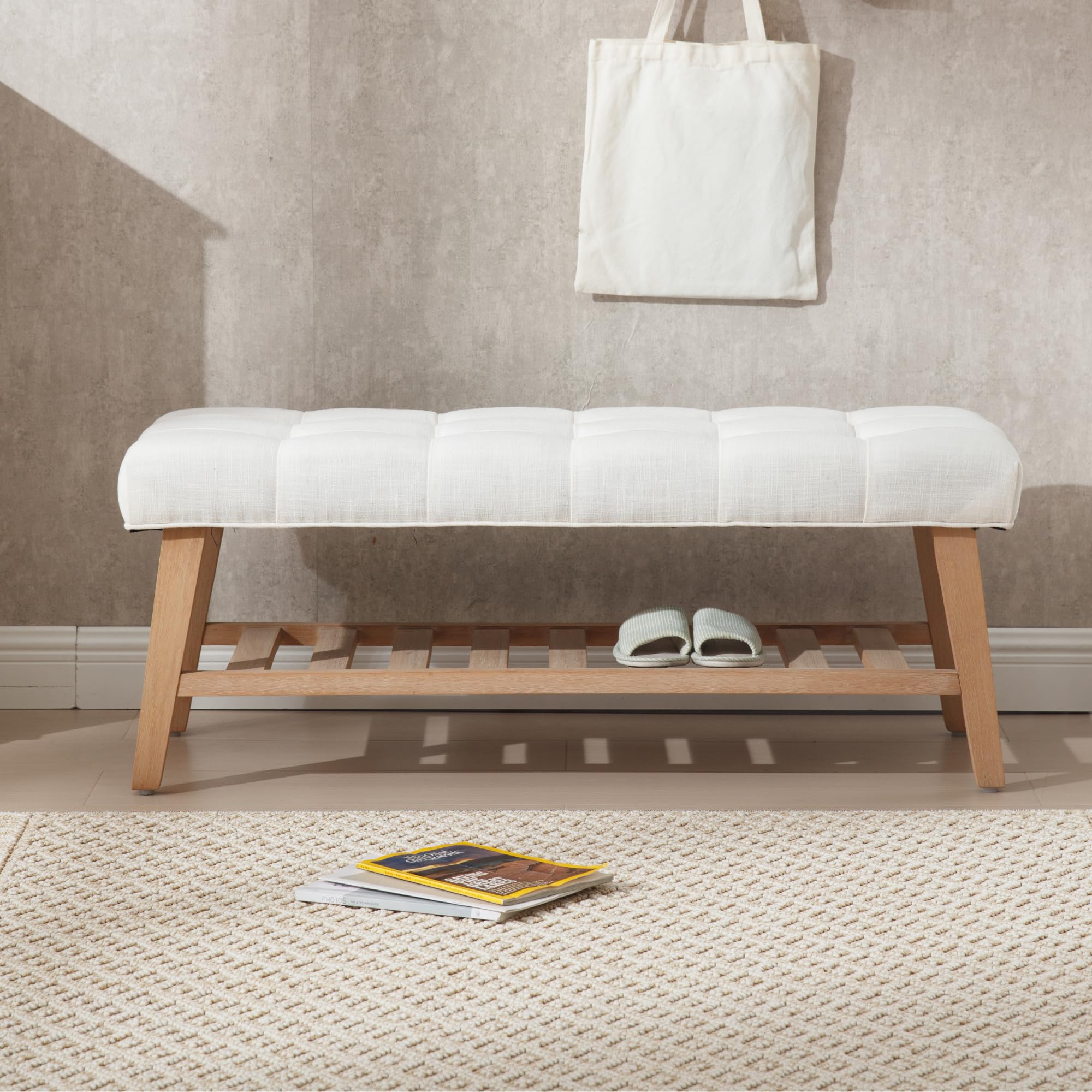 Kmax Upholstered  Entryway Bench with Shoe Storage