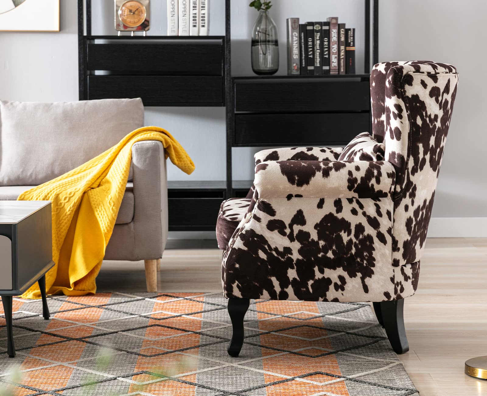 Kmax Wingback Nail-Head Cow Print Accent Chair 1 Piece - X904