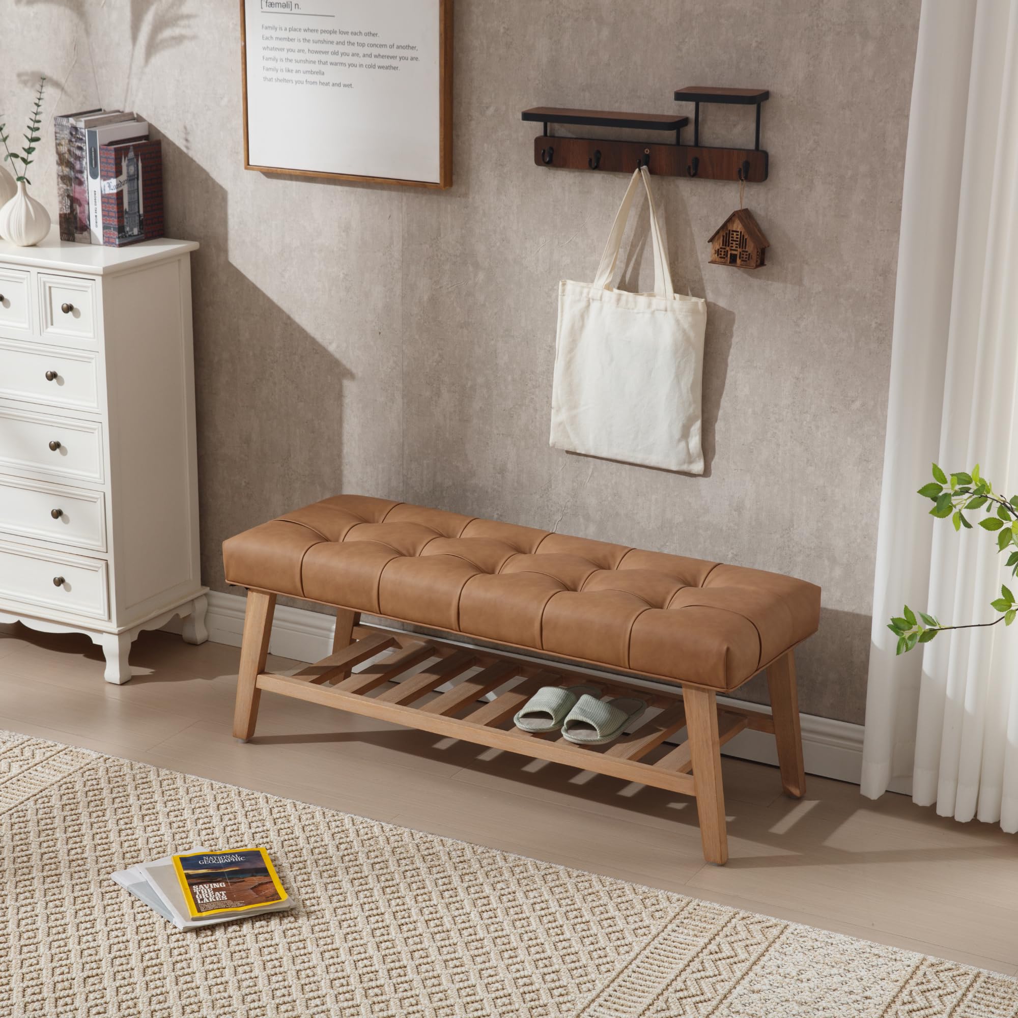 Kmax Upholstered  Entryway Bench with Shoe Storage