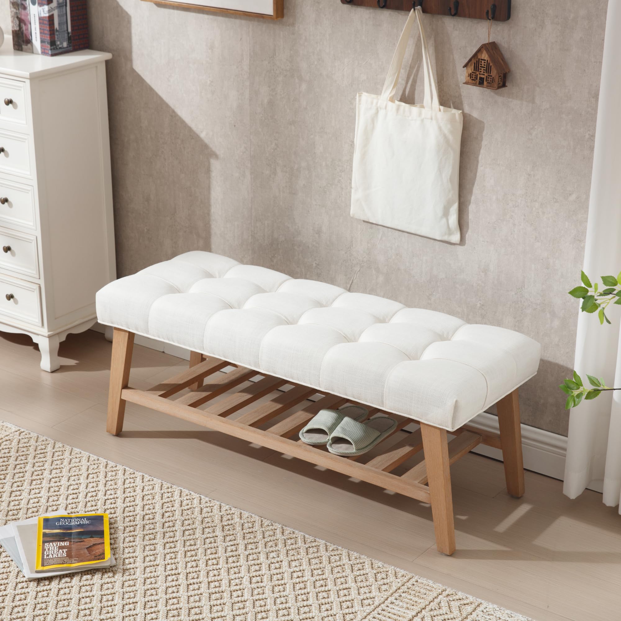 Kmax Upholstered  Entryway Bench with Shoe Storage