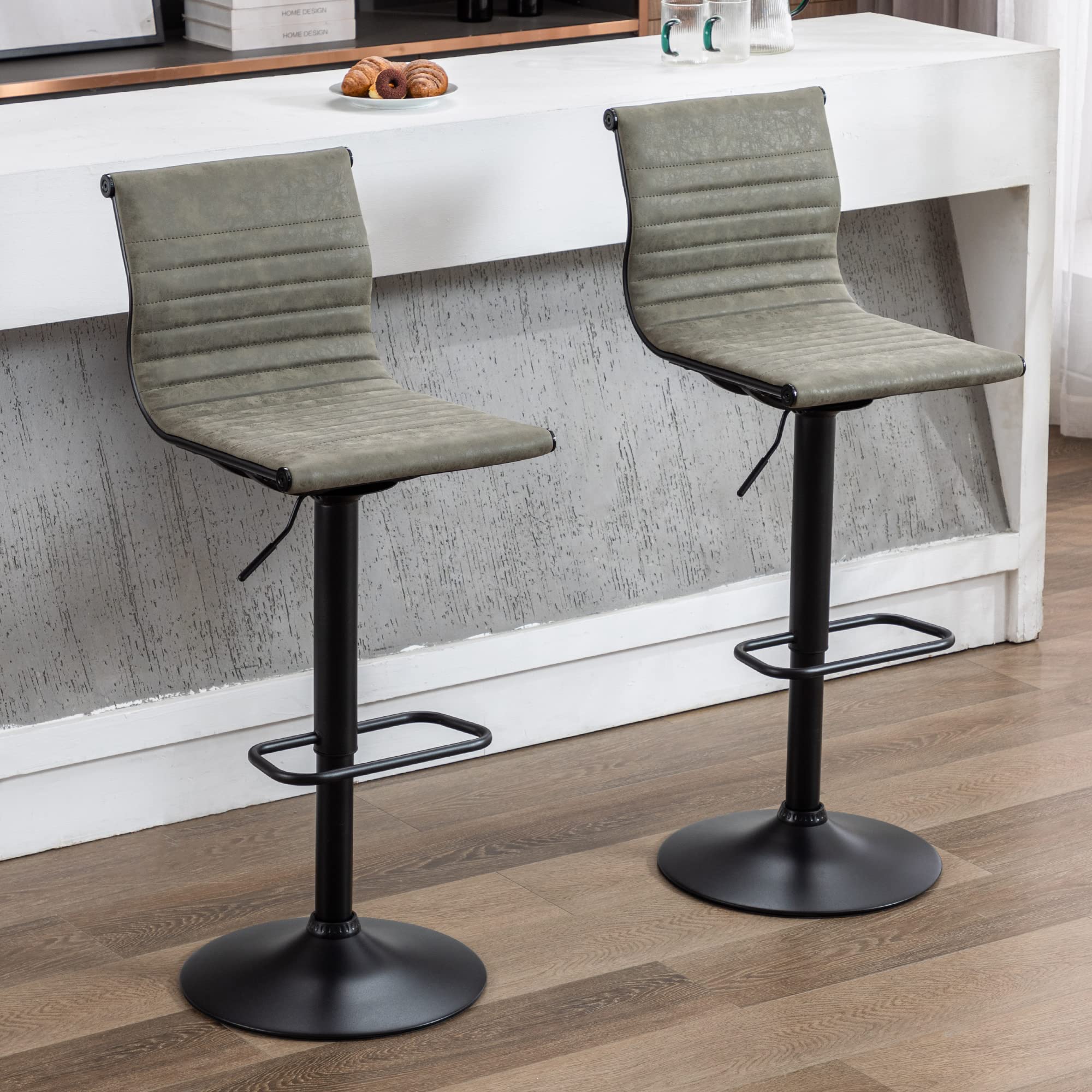 Kmax White Swivel  Adjustable Height Bar Stools Set of 2