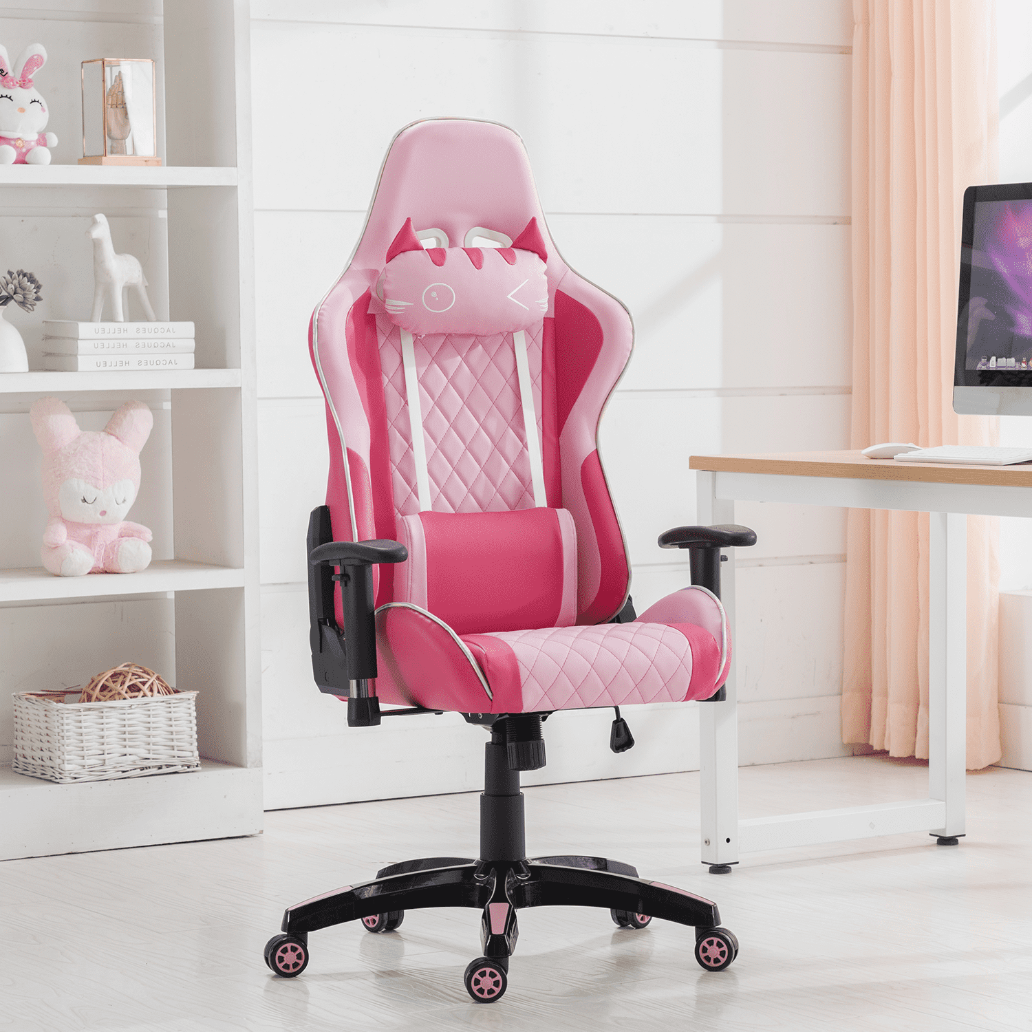 ROCITY Cute Pink Computer Ergonomic Reclining PC Gaming Chair 1 PCS - X148