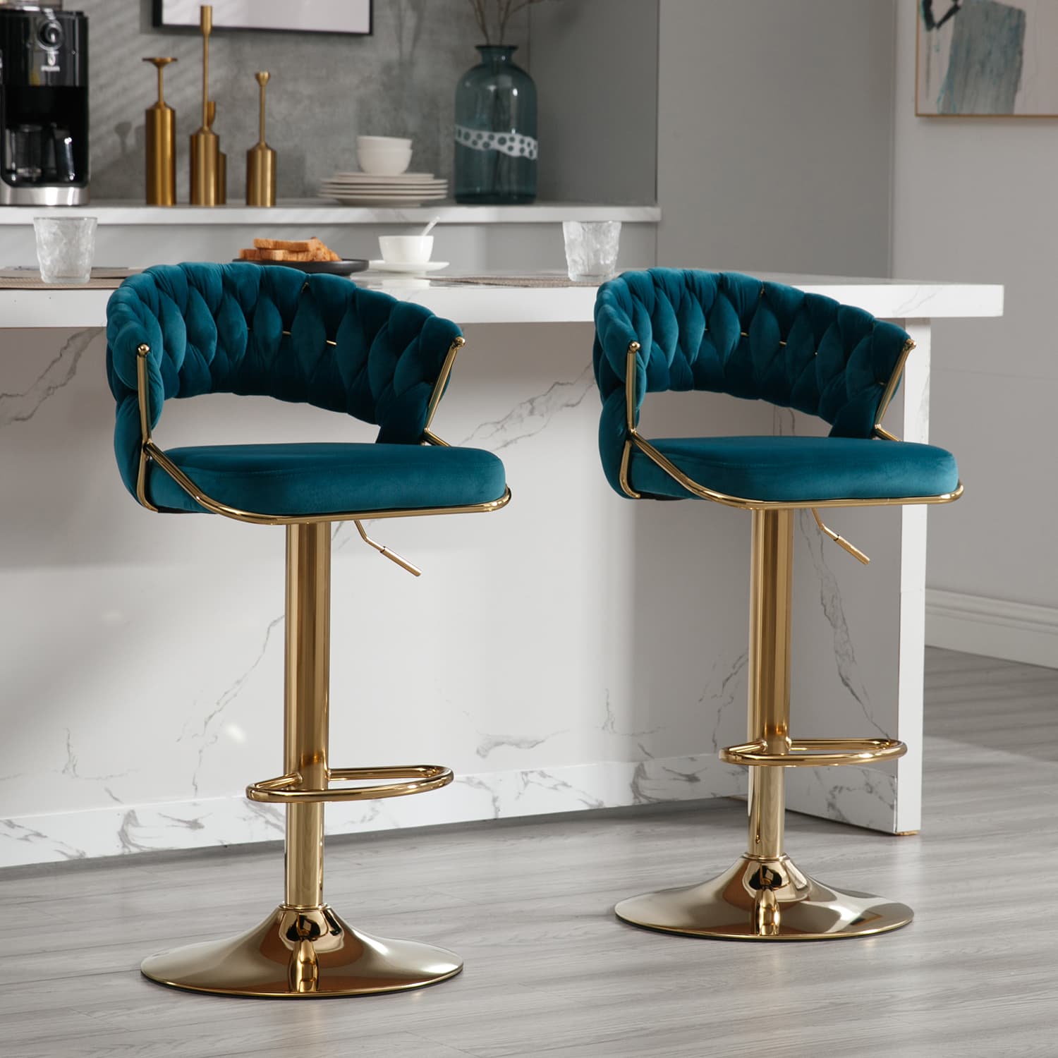 CHICAURA Woven Swivel Bar Stools Set of 2 - 1560AB