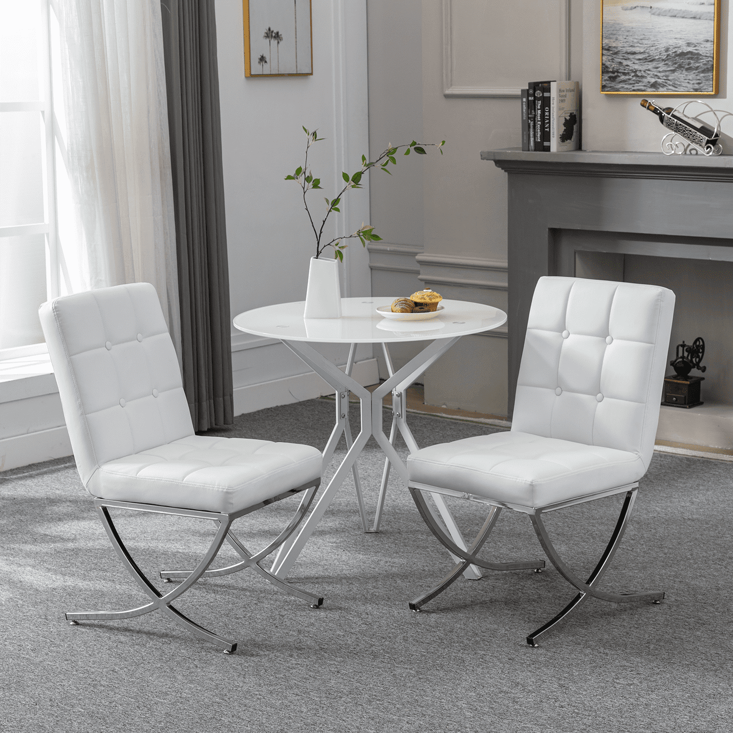 EALSON Modern Leather Upholstered Tufted Dining Chairs Set of 2 - 3074