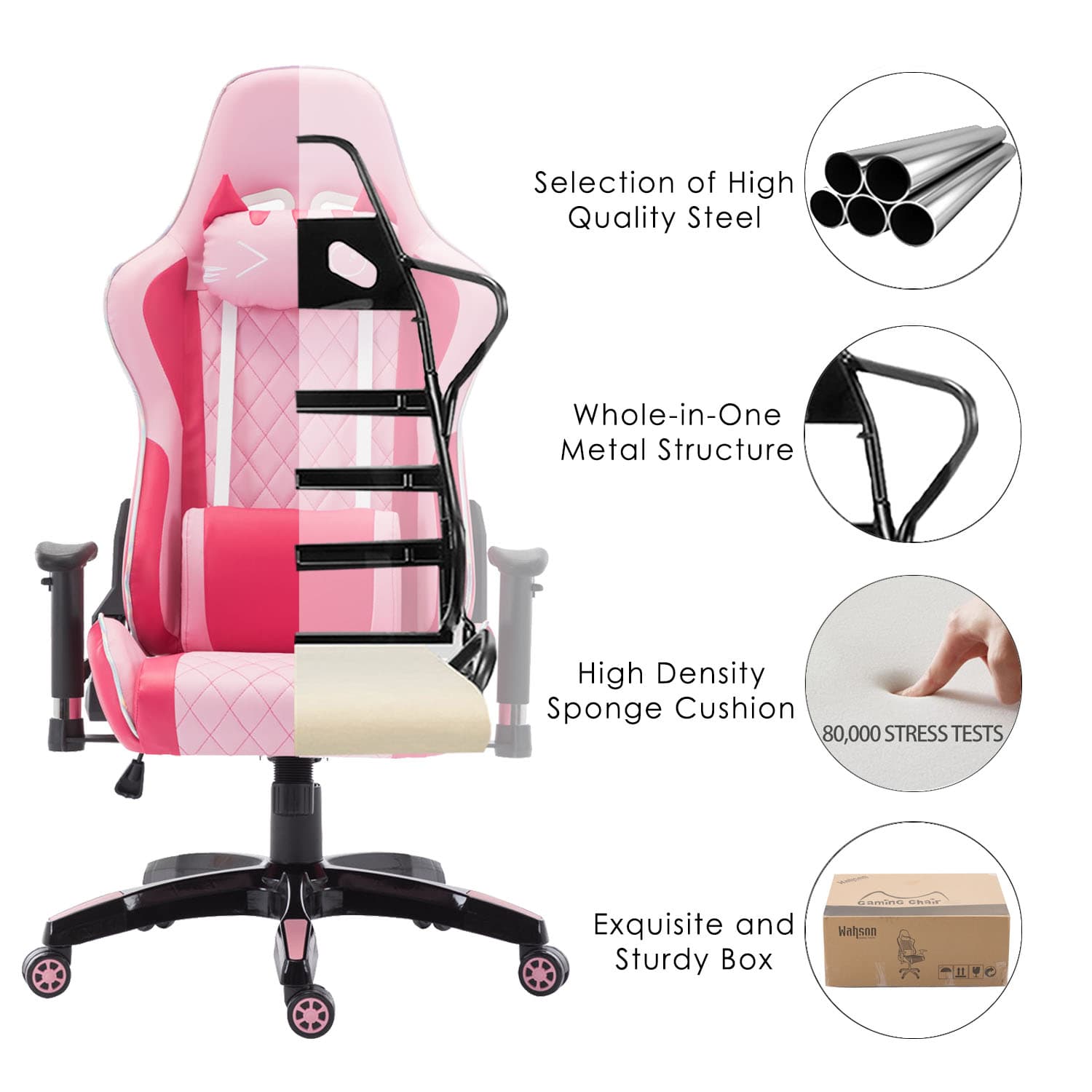 ROCITY Cute Pink Computer Ergonomic Reclining PC Gaming Chair 1 PCS - X148