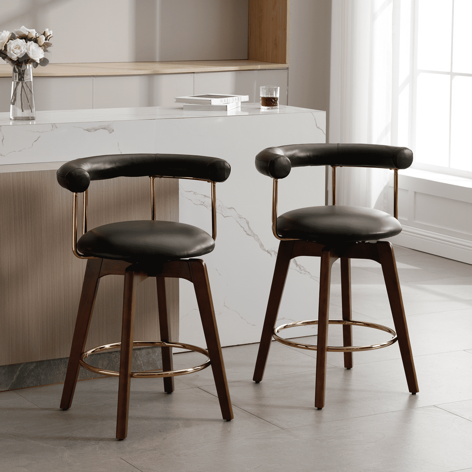 EALSON Modern Swivel Leather Counter Height Bar Stools Set of 2 - 7073