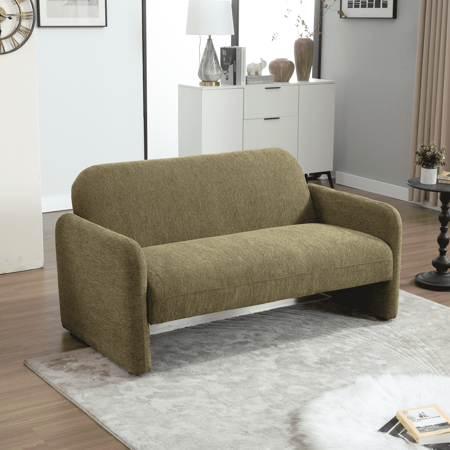 ROCITY 55'' Modern Green Small Couch Chenille Fabric Love Seat Sofa - 1024