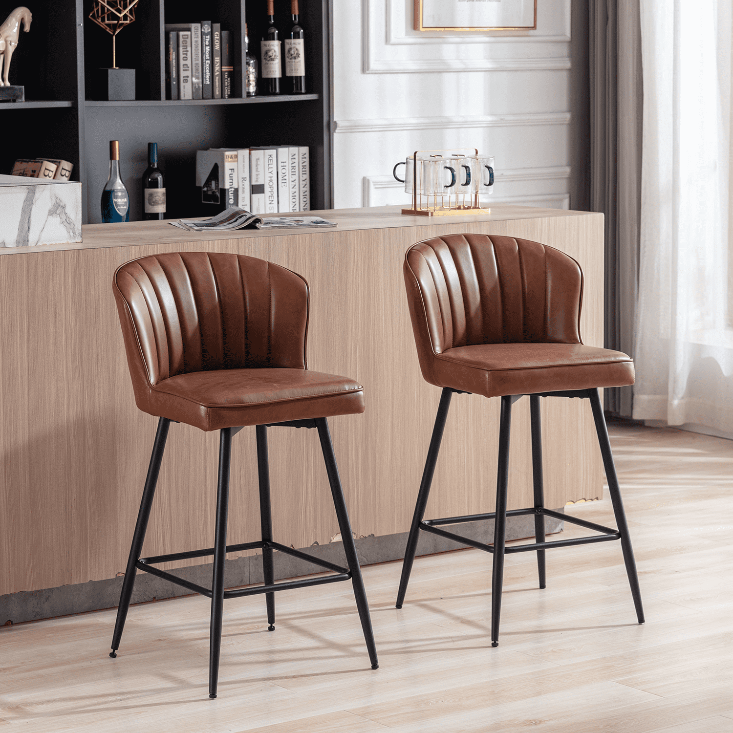 CIMOTA Modern Upholstered Counter Height Bar Stools Set of 2 - 8684