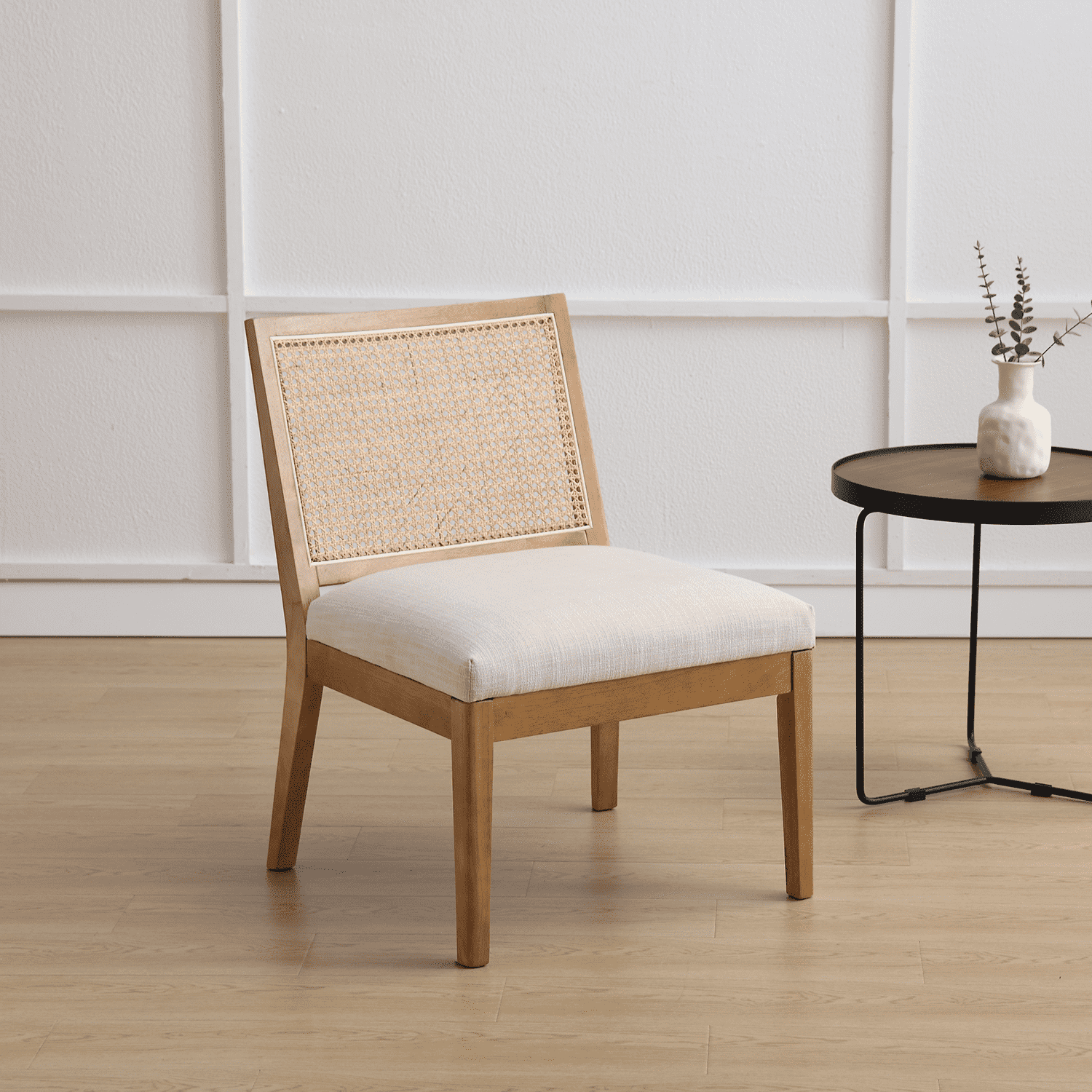 CIMOTA Square Rattan Back Upholstered Accent Armless Chairs 1 PCS - 3898