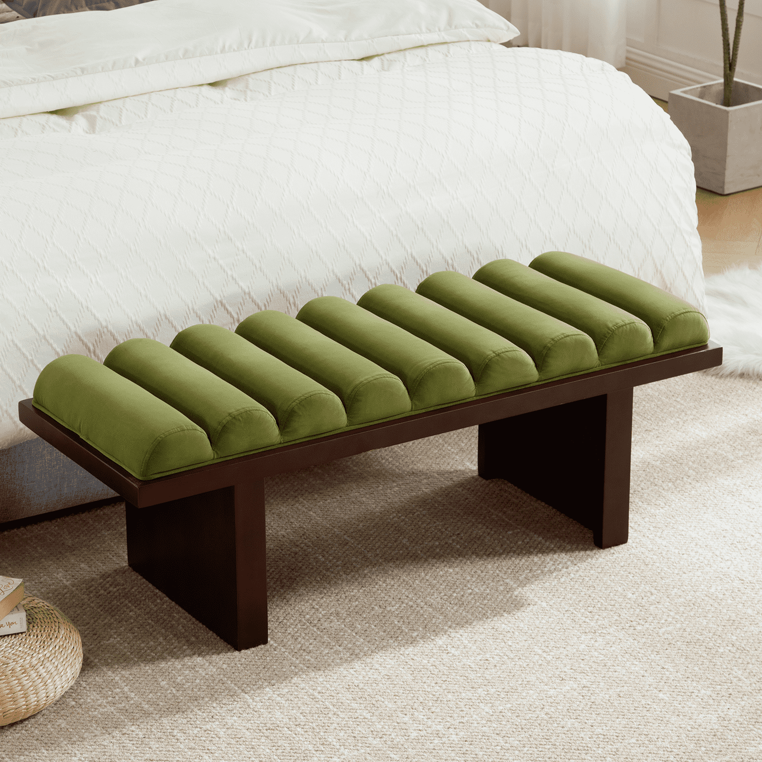 ROCITY Modern Padded Velvet End of Bed Bench Ottoman Bench - 2639